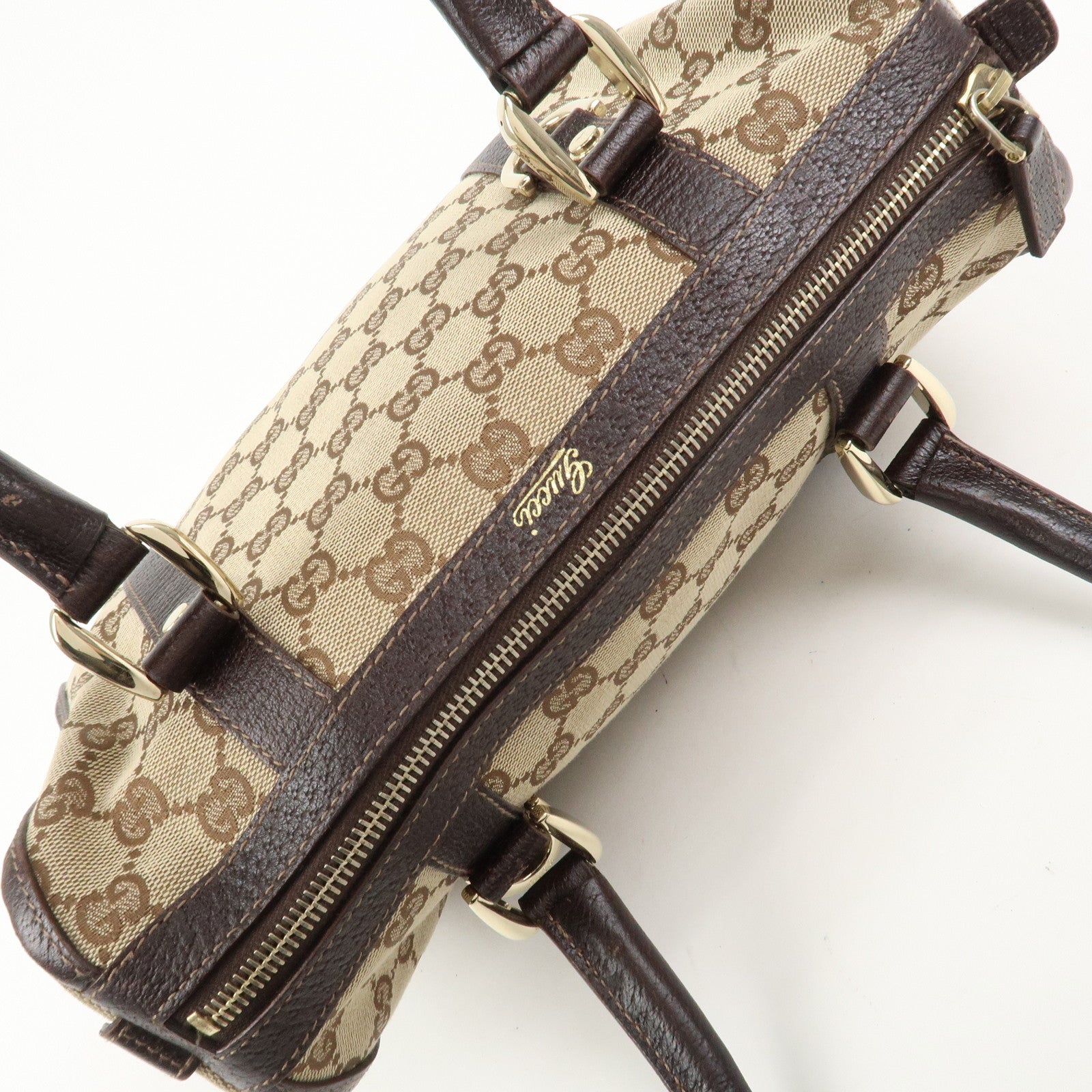 GUCCI Abbey GG Canvas Leather Mini Boston Bag Brown Beige 130942
