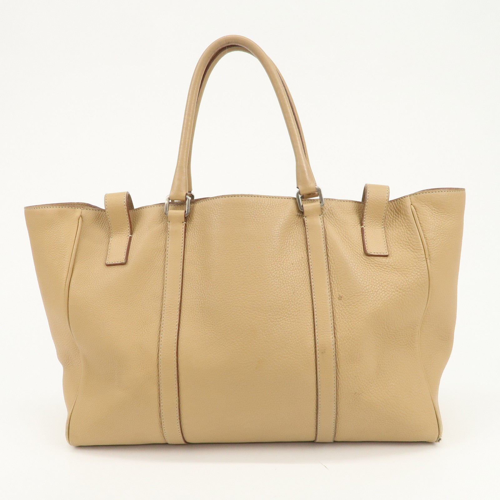 PRADA Triangle Logo Leather Shoulder Bag Hand Bag Beige