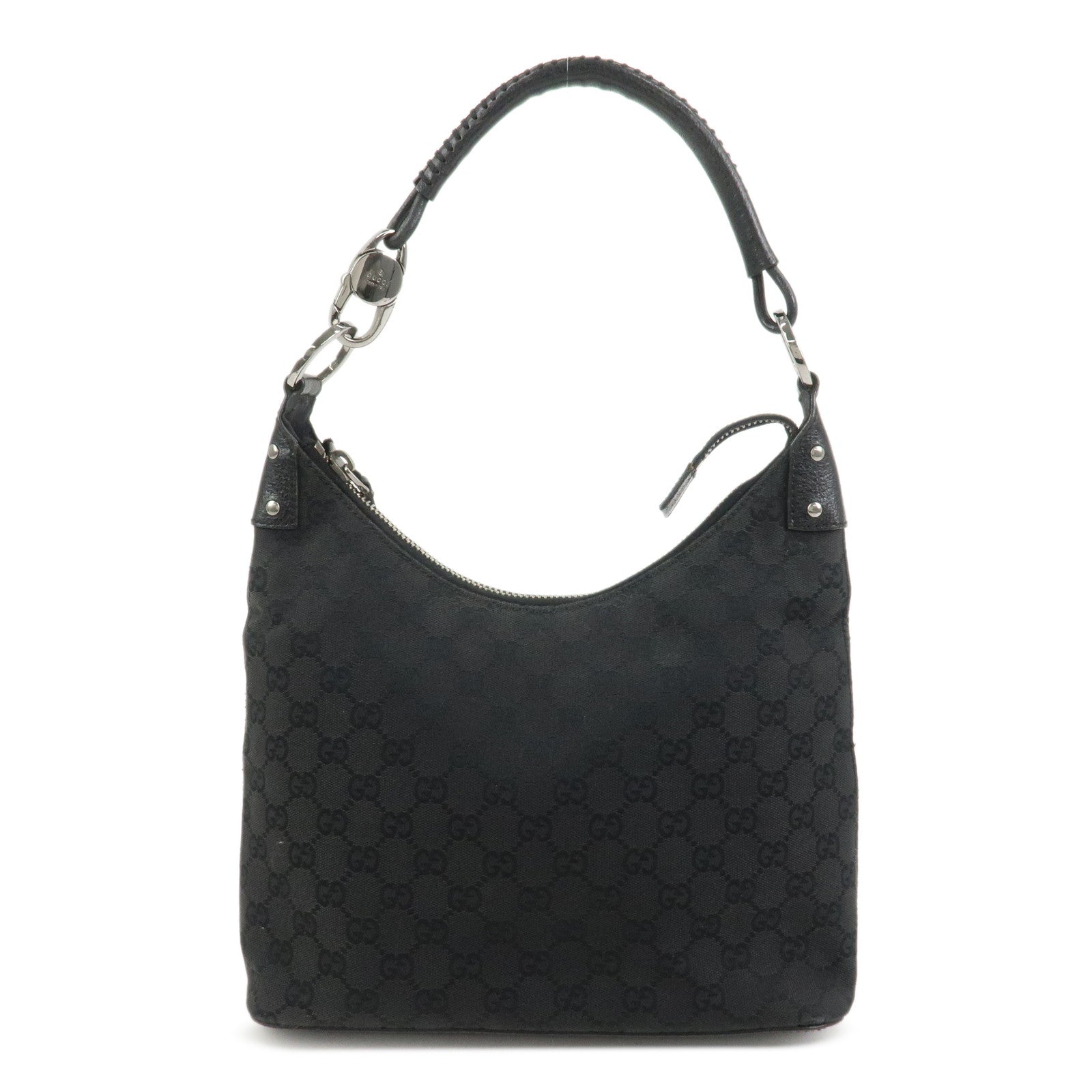 GUCCI GG Canvas Leather Shoulder Bag Hand Bag Black 115003