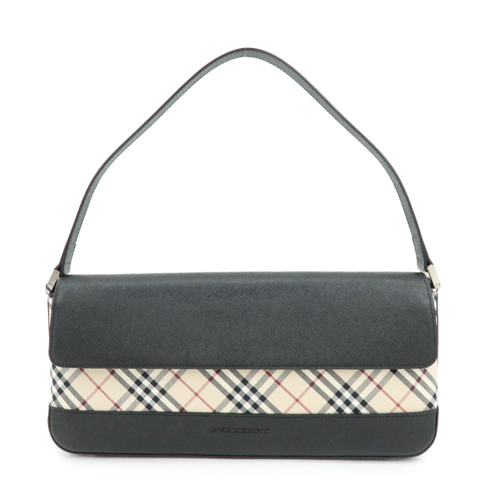 BURBERRY Nova Plaid Canvas Leather Shoulder Hand Bag Beige Black