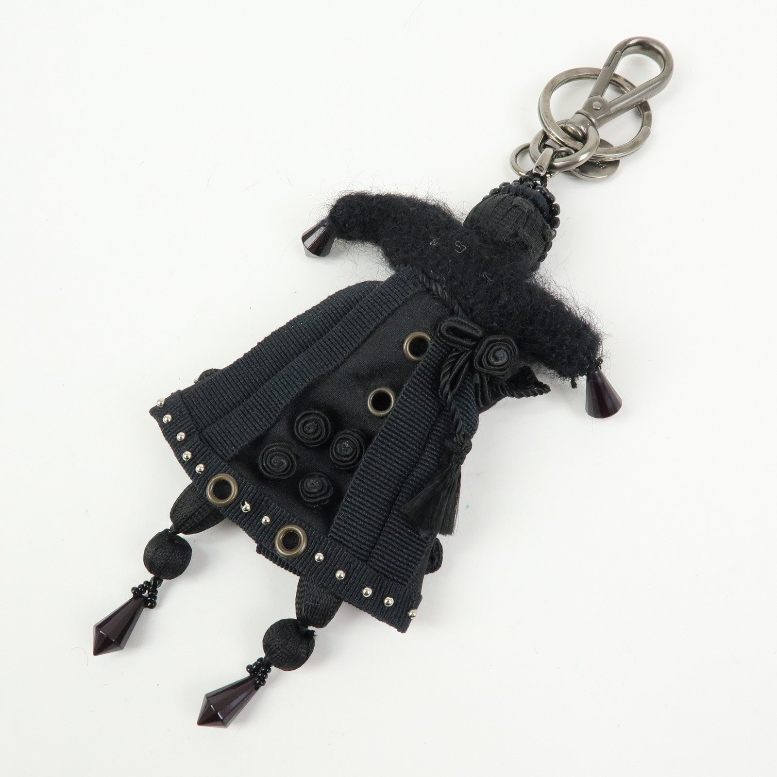 PRADA Set Of 2 Leather Metal Nylon Bag Charm Key Holder 2PP040