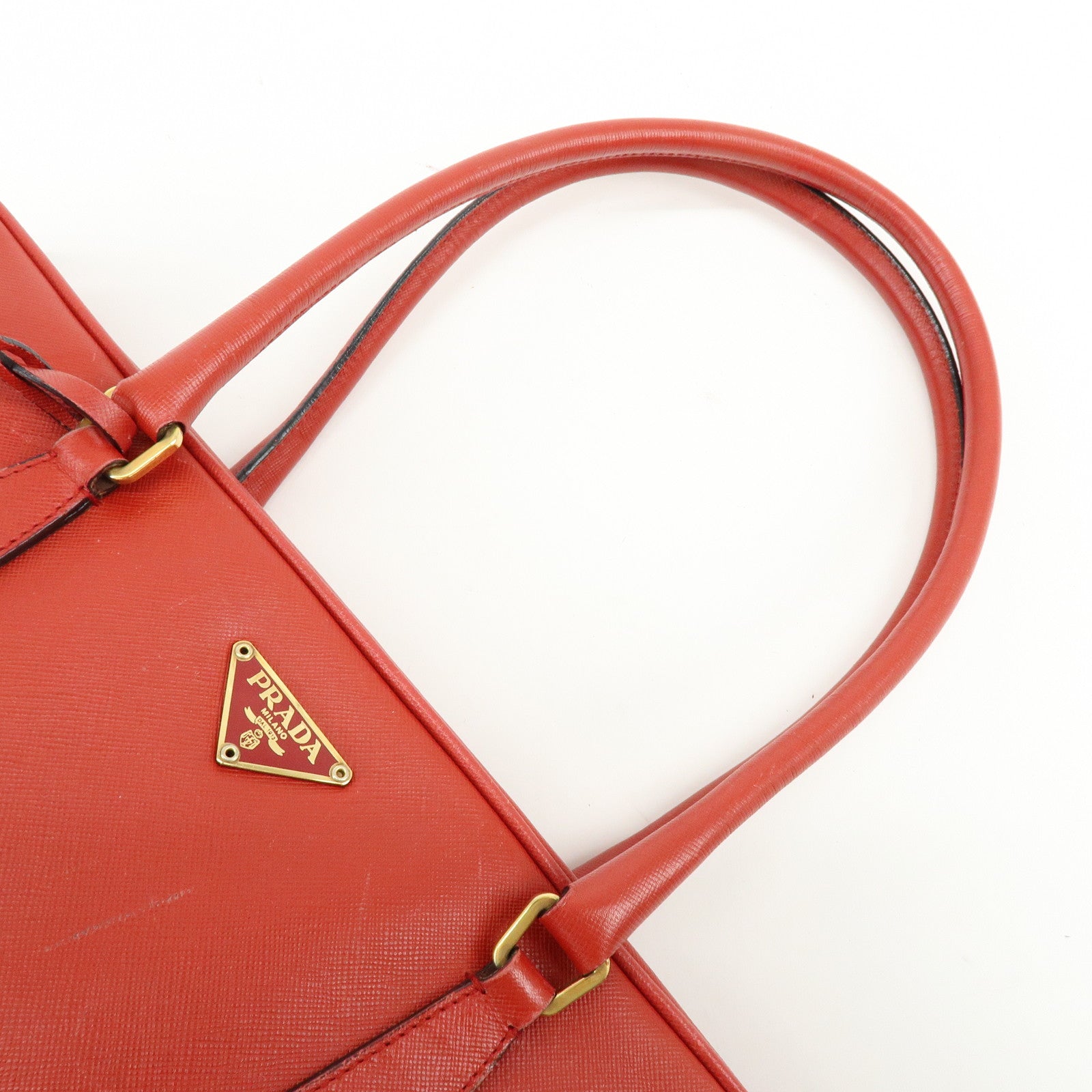 PRADA Triangle Logo Saffiano Leather Shoulder Bag Hand Bag Red