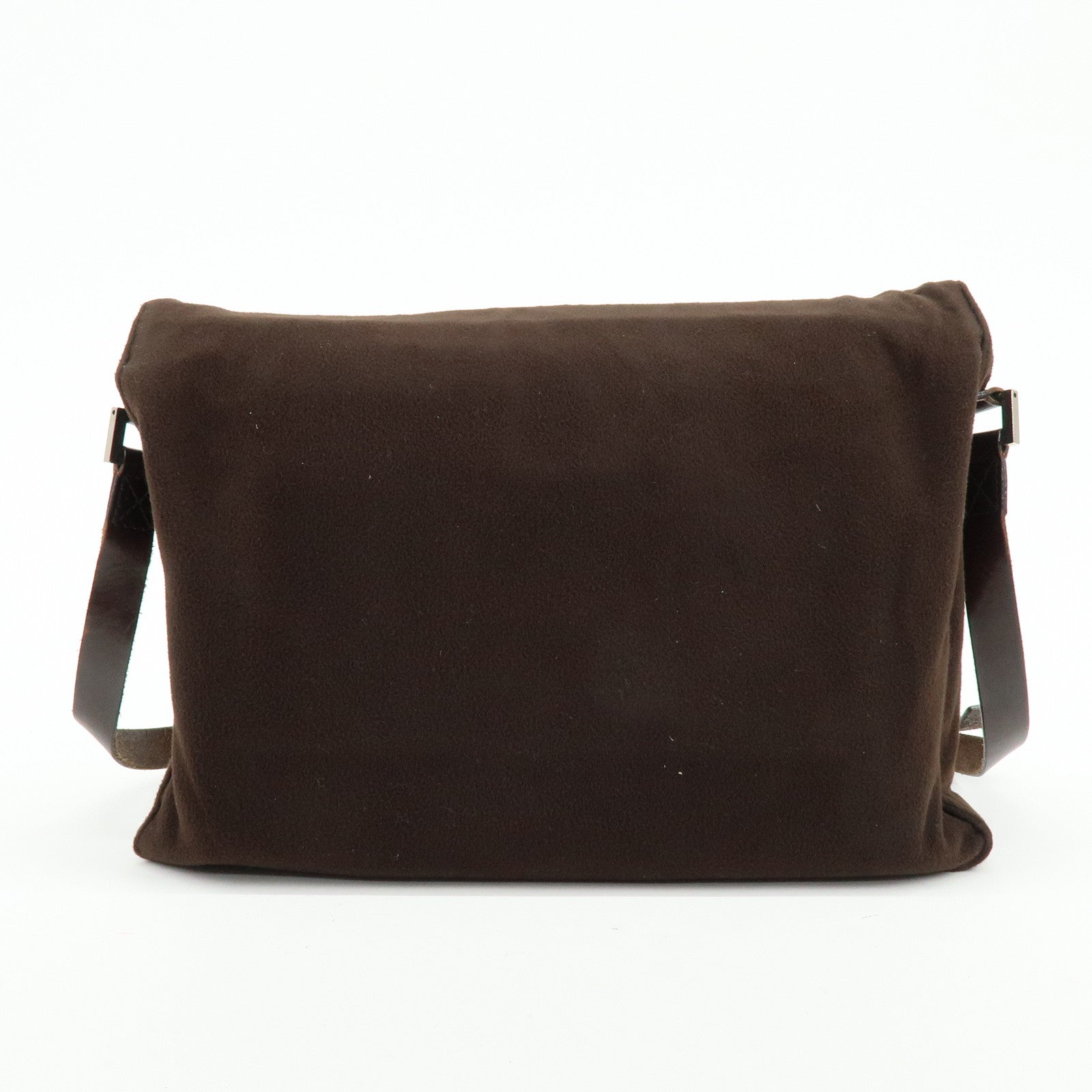 FENDI Wool Leather Shoulder Bag Crossbody Bag Brown 16071