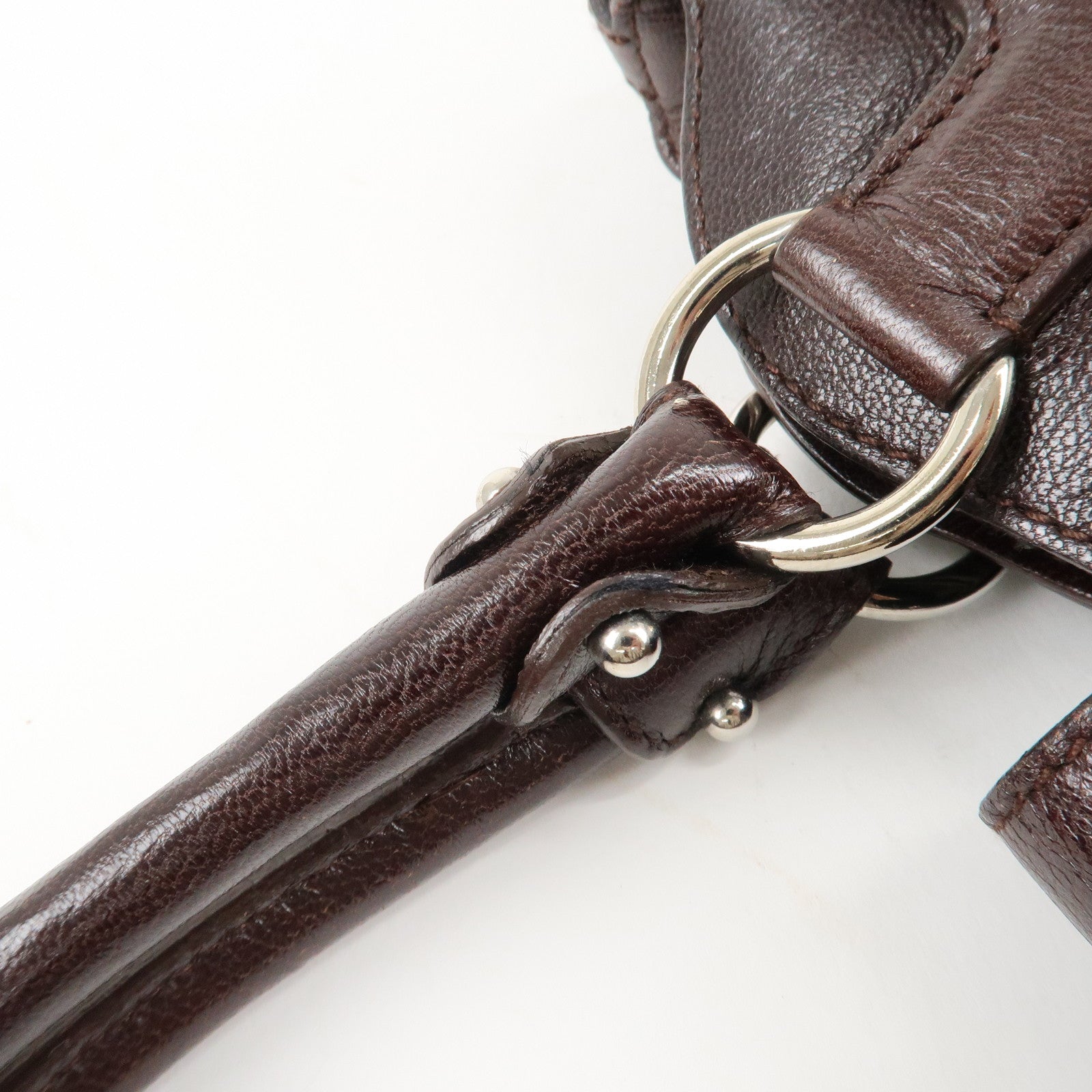 Ferragamo Ganchini Leather Shoulder Bag Hand Bag Dark Brown Used