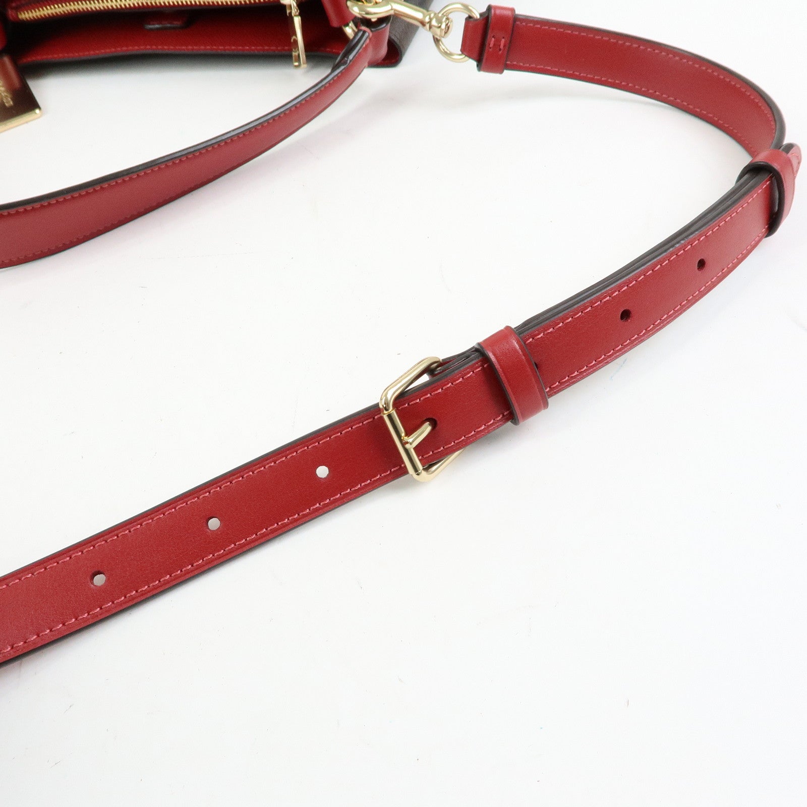 COACH Signature PVC 2Way Shoulder Bag Hand Bag Dark Brown Red