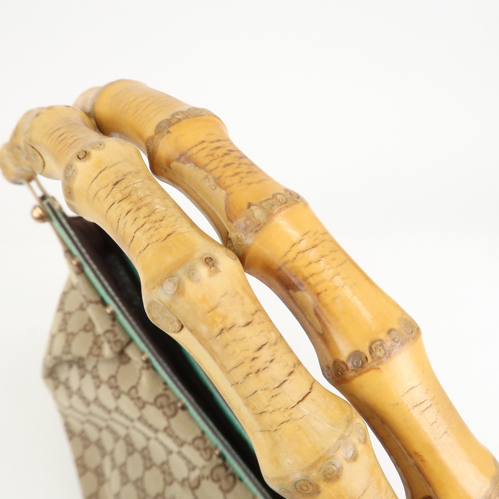 GUCCI Bamboo GG Canvas Leather Shoulder Bag Hand Bag Beige 124293