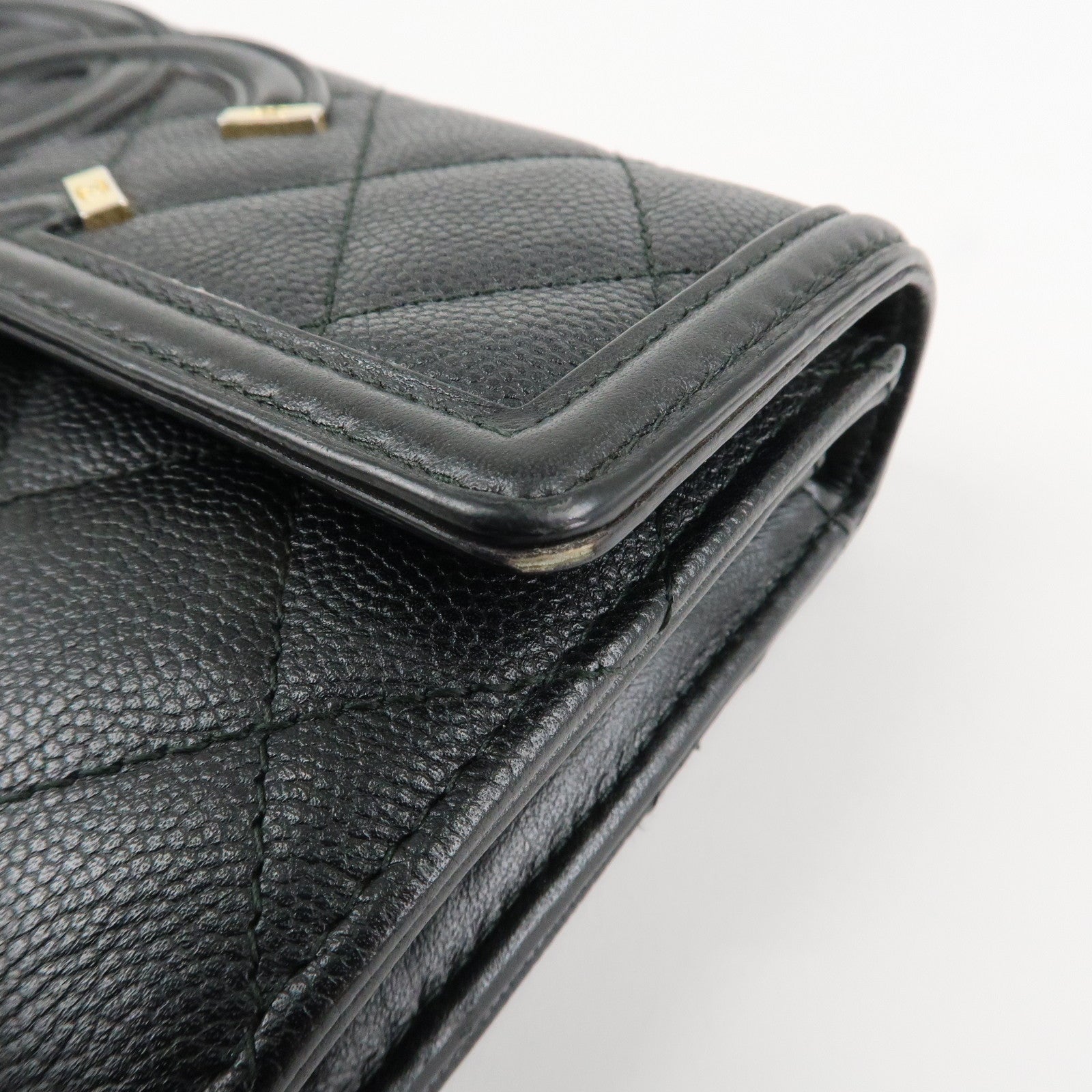 CHANEL Matelasse Caviar Skin CC Filigree Long Wallet Black A84448 Used