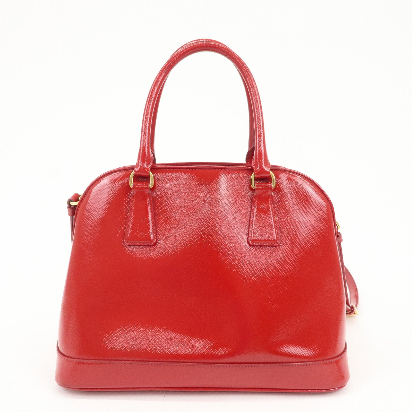 PRADA Triangle Logo Patent Leather 2WAY Bag Hand Bag Red BN2567
