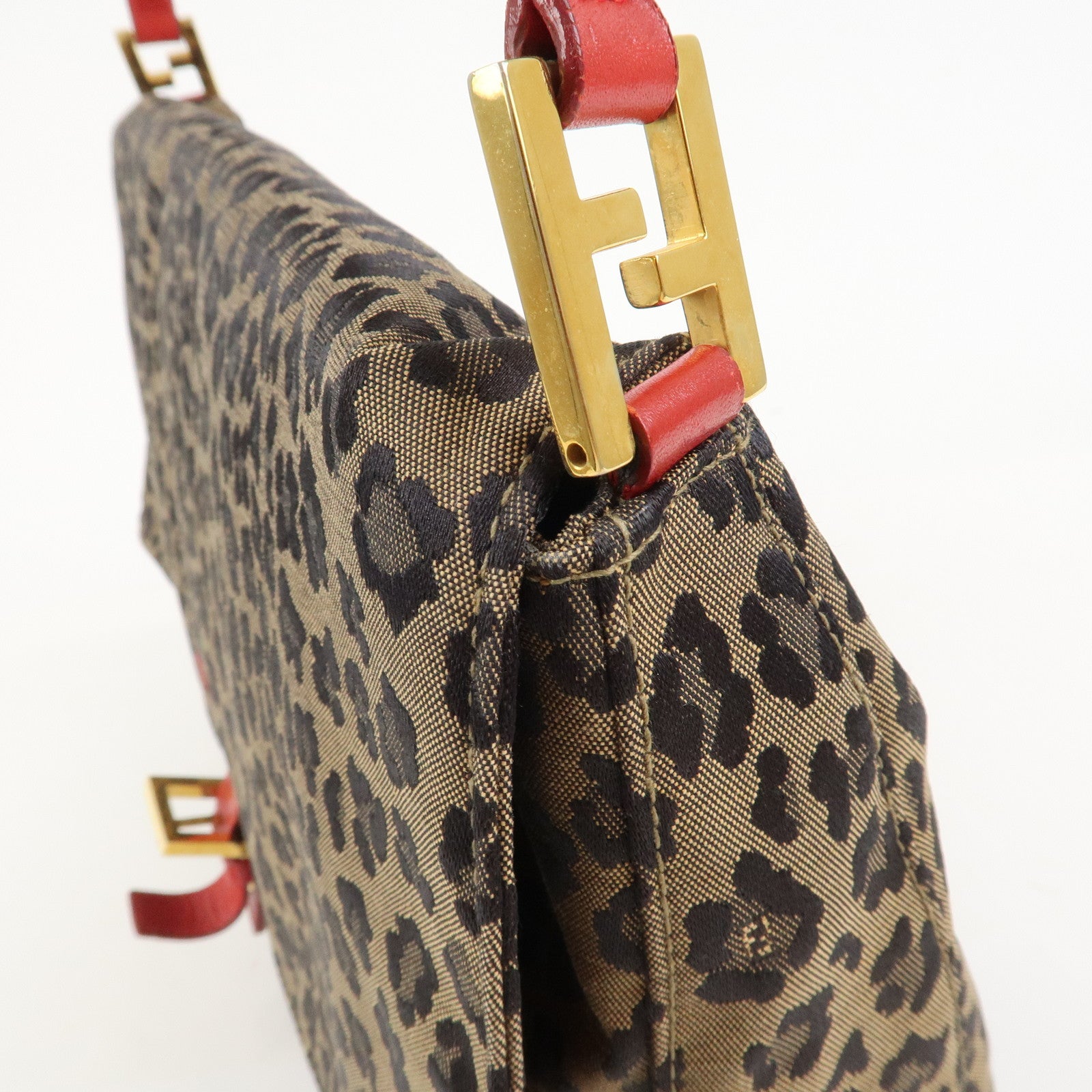 FENDI Canvas Leather Shoulder Bag Crossbody Bag Leopard 263570
