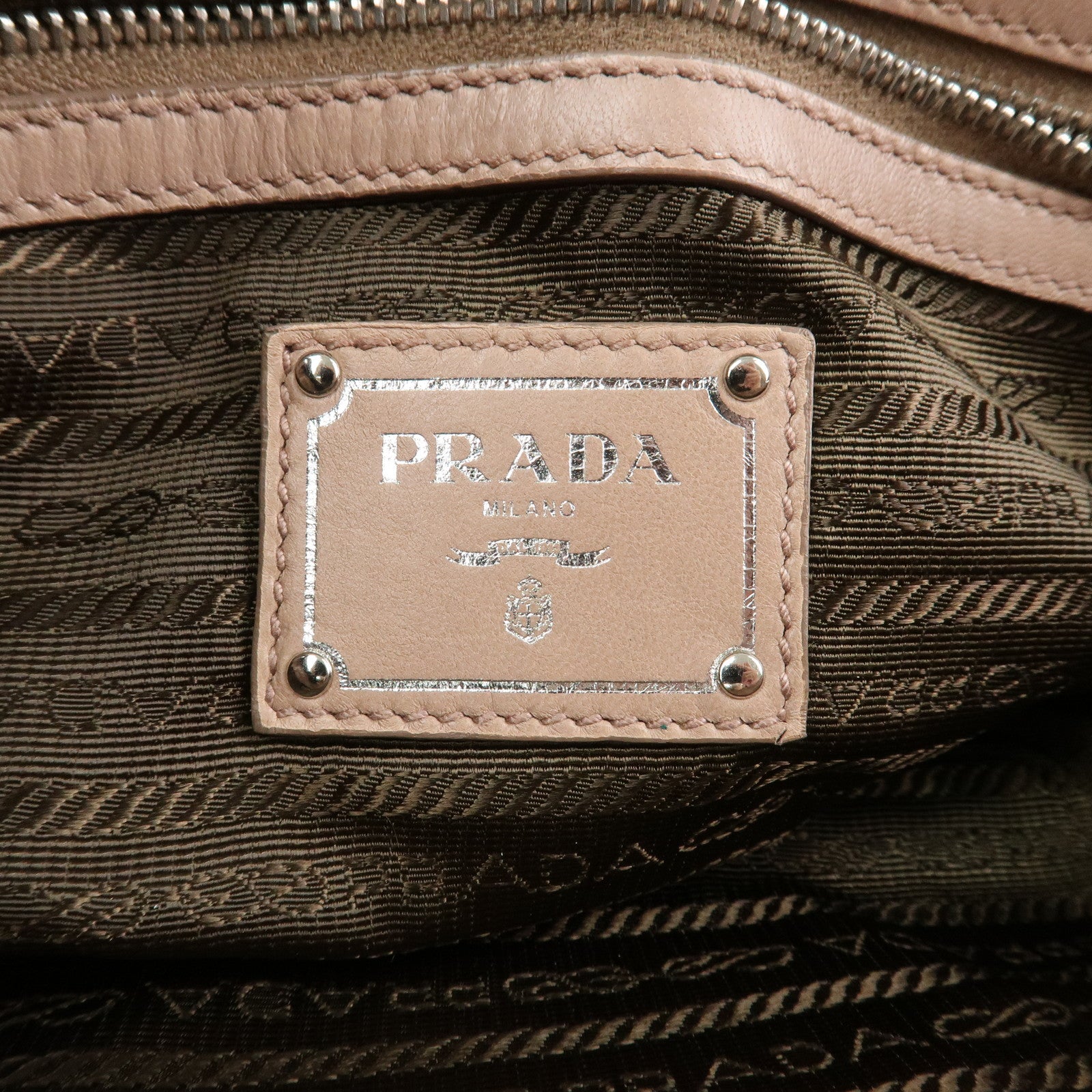 PRADA Leather Gathered Chain Shoulder Bag Pink Beige B4695C