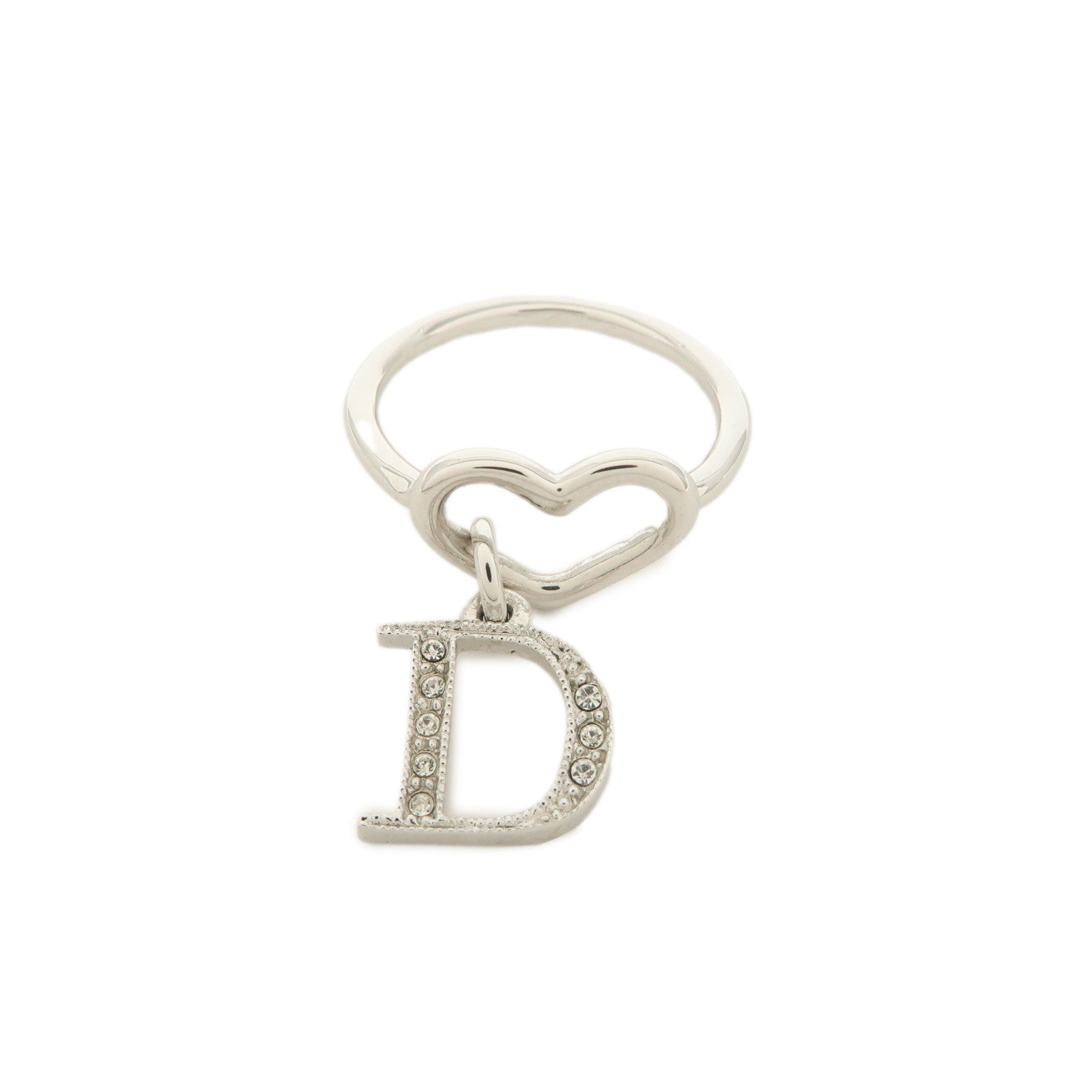 Christian Dior D Logo Heart Metal Ring Silver US 6