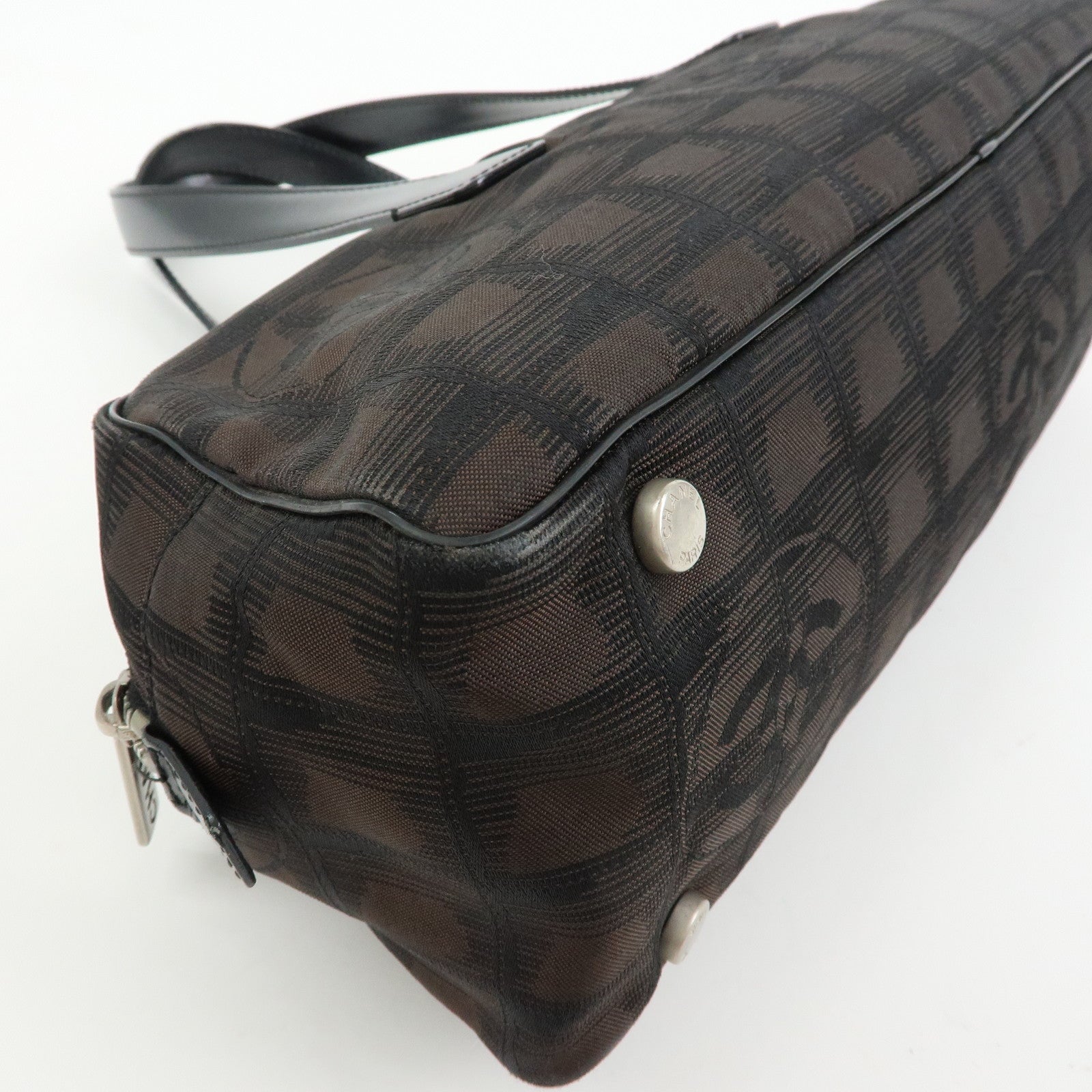 CHANEL New Travel Line Nylon Jacquard Mini Boston Bag Brown A15828