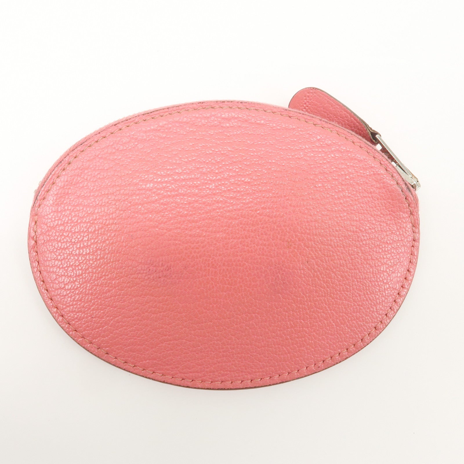 HERMES Leather Evelyne Coin Case P Engraved Rose Azalee Silver HDW