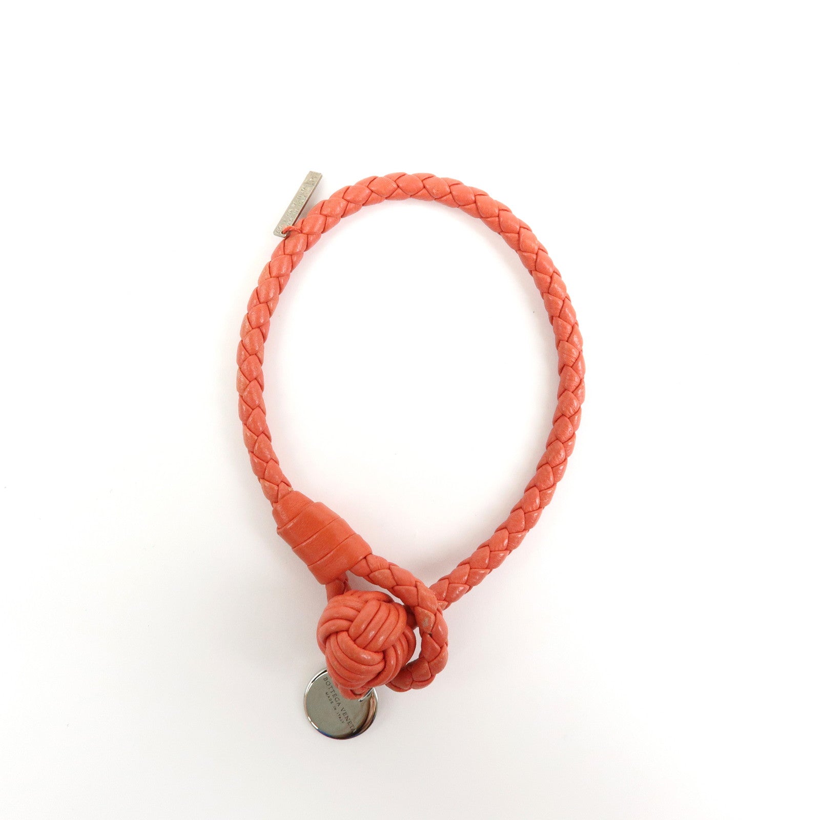 BOTTEGA VENETA Intrecciato Leather Bracelet Orange Silver 113546