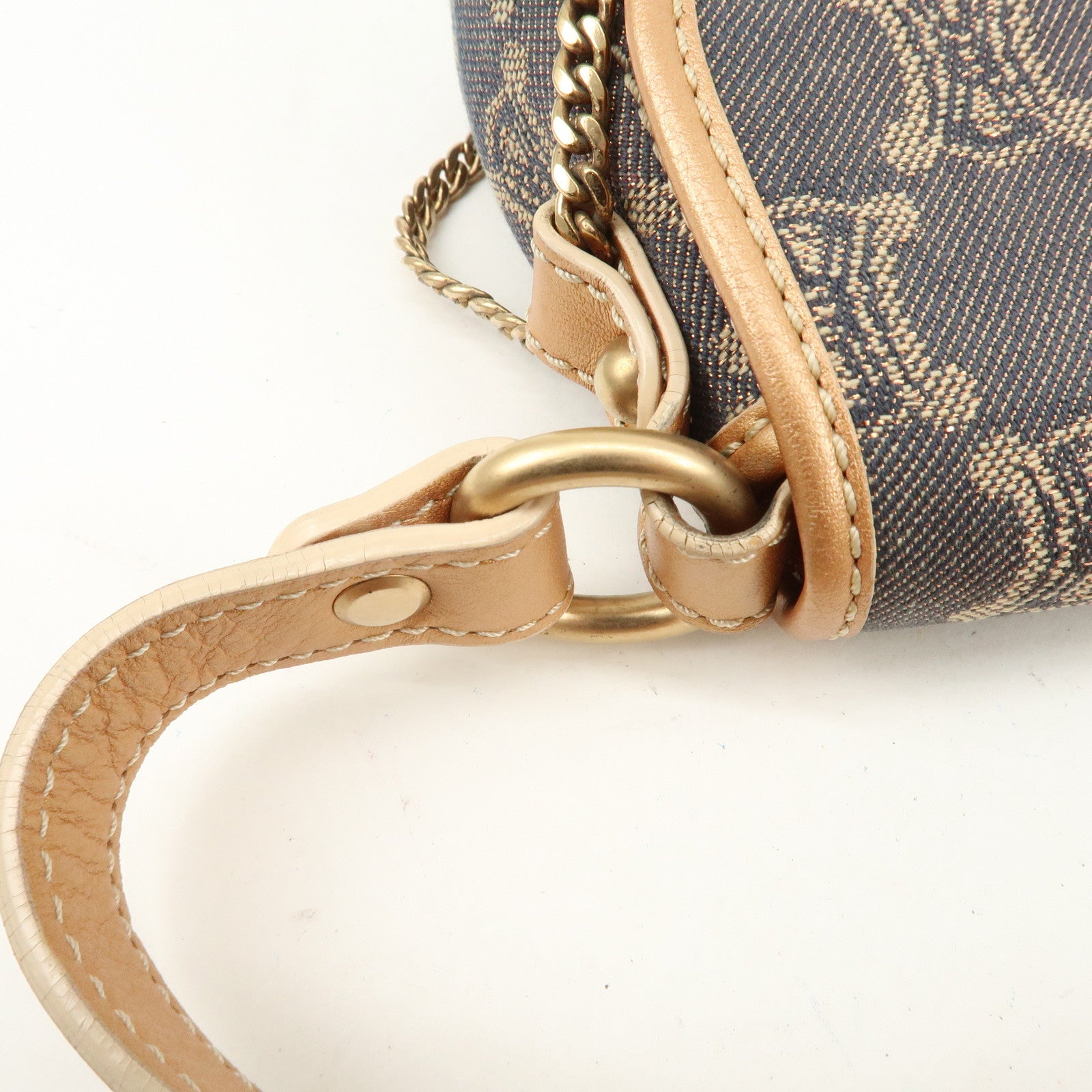 CELINE Macadam Denim Leather Shoulder Bag Metalic Pink Beige Navy