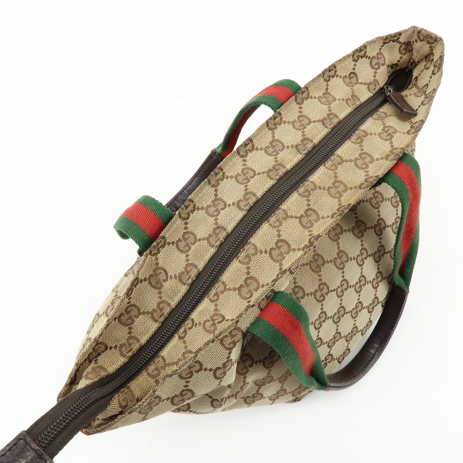 GUCCI Sherry GG Canvas Leather Tote Bag Hand Bag Brown 131228