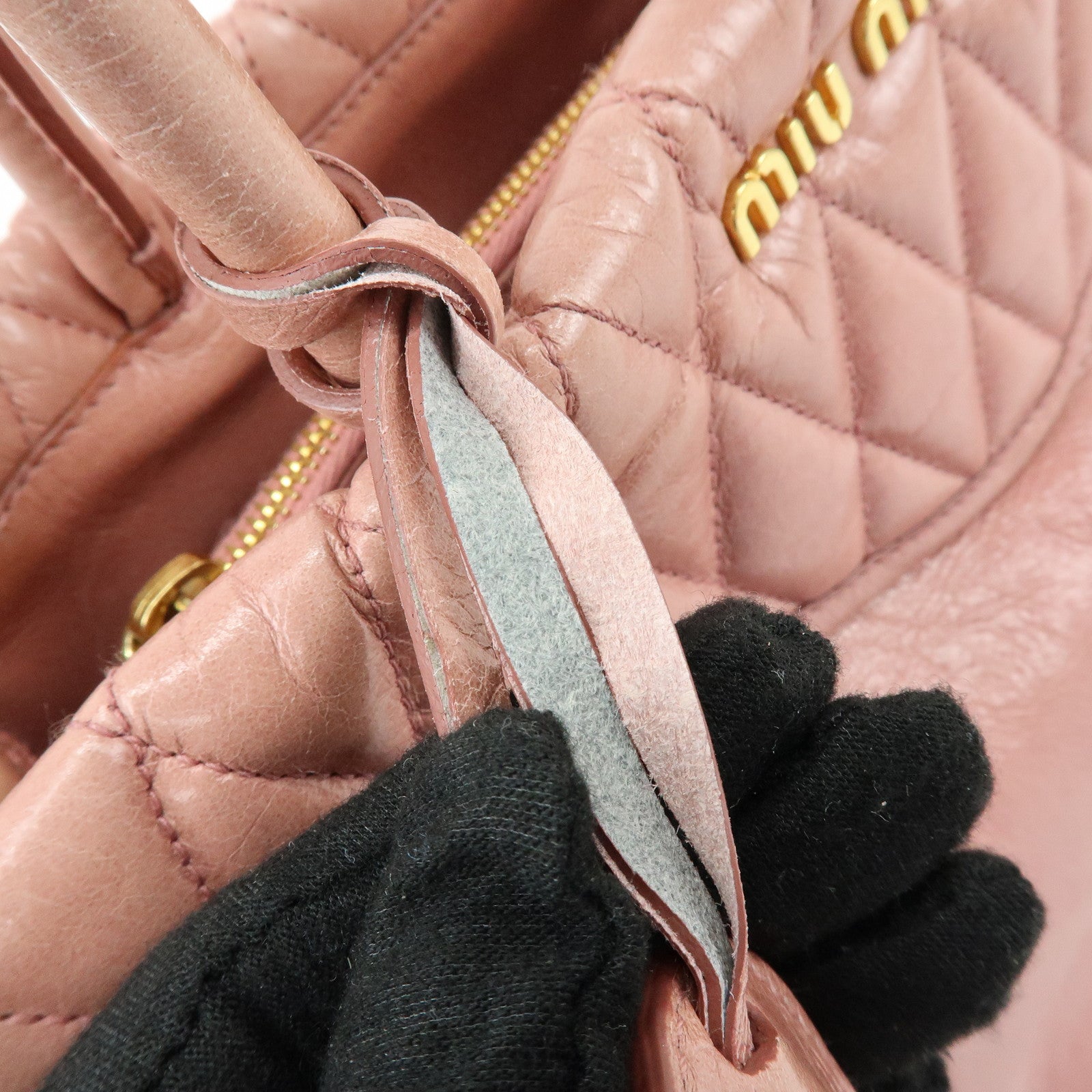 MIU MIU Logo Leather Hand Bag Tote Bag Pink RN1098