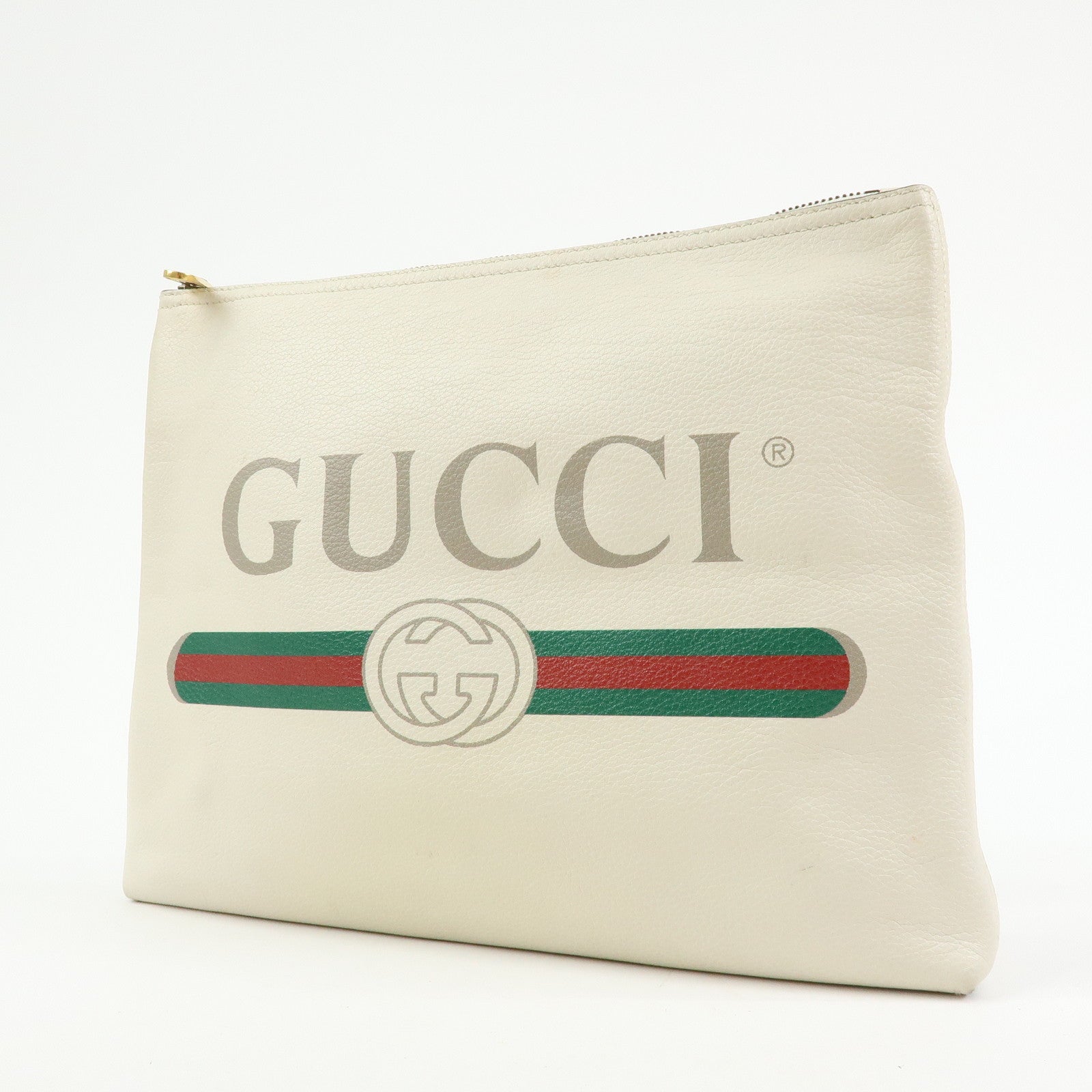 GUCCI Sherry Vintage Logo Leather Clutch Bag Pouch Ivory 500987
