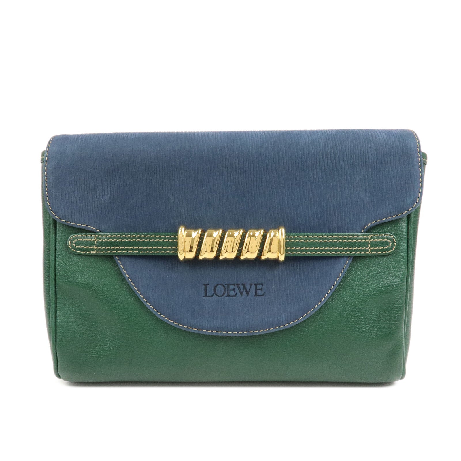 LOEWE Velazquez Suede Leather Clutch Bag Green Blue Gold HDW