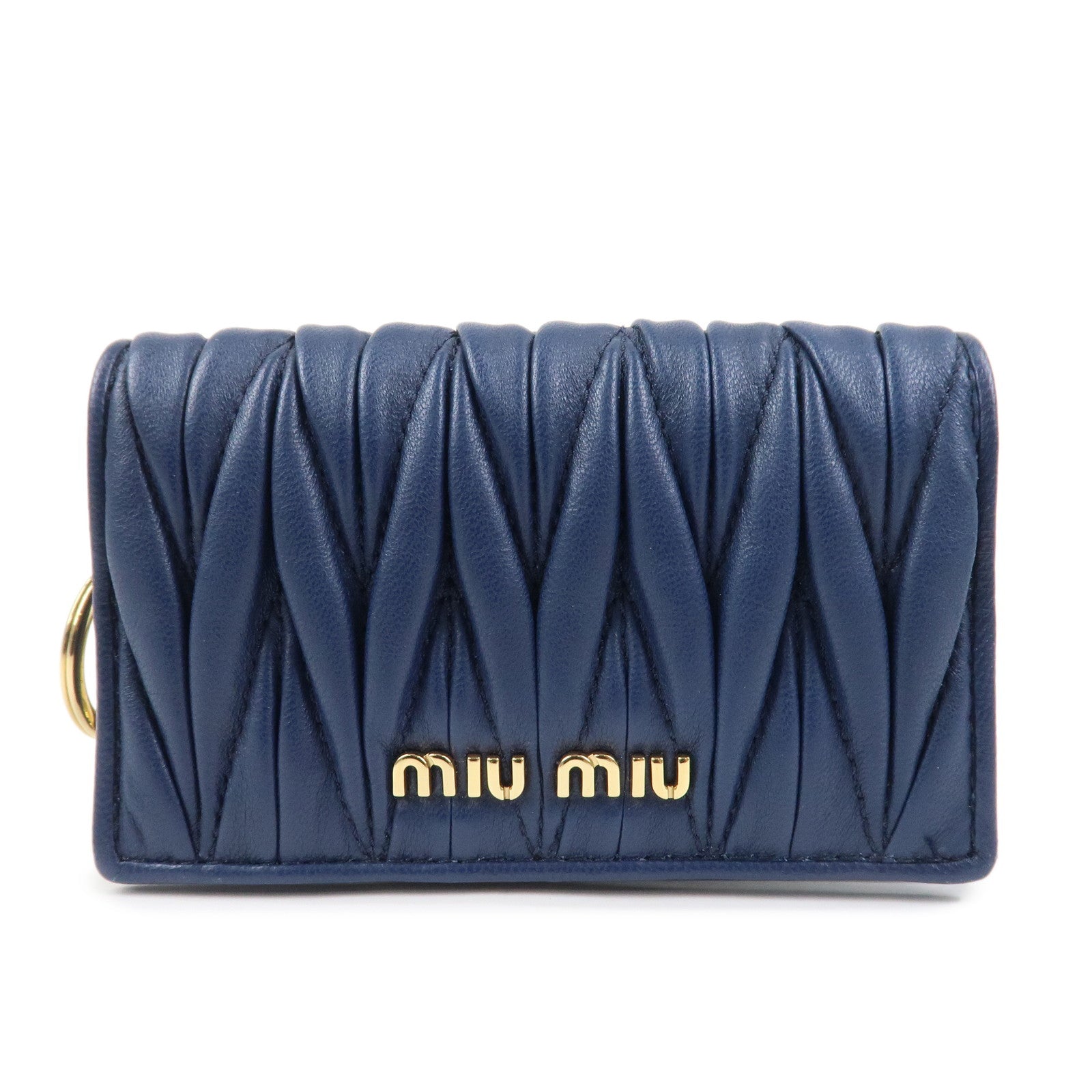 MIU MIU Matelasse Leather Keyring Card Case Card Holder Blue 5MC407