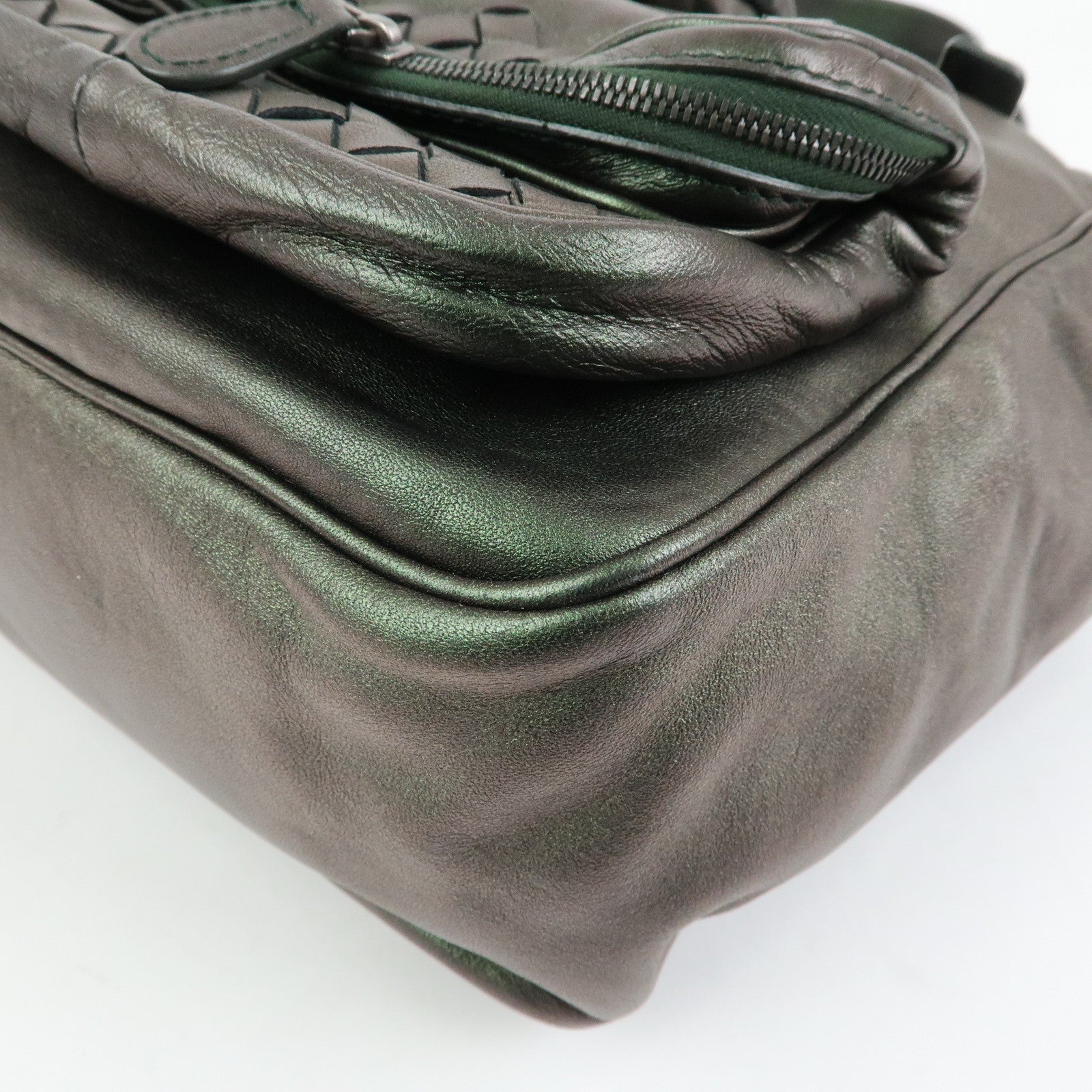 BOTTEGA VENETA Intrecciato Leather Tote Bag Hand Bag Metalic Green