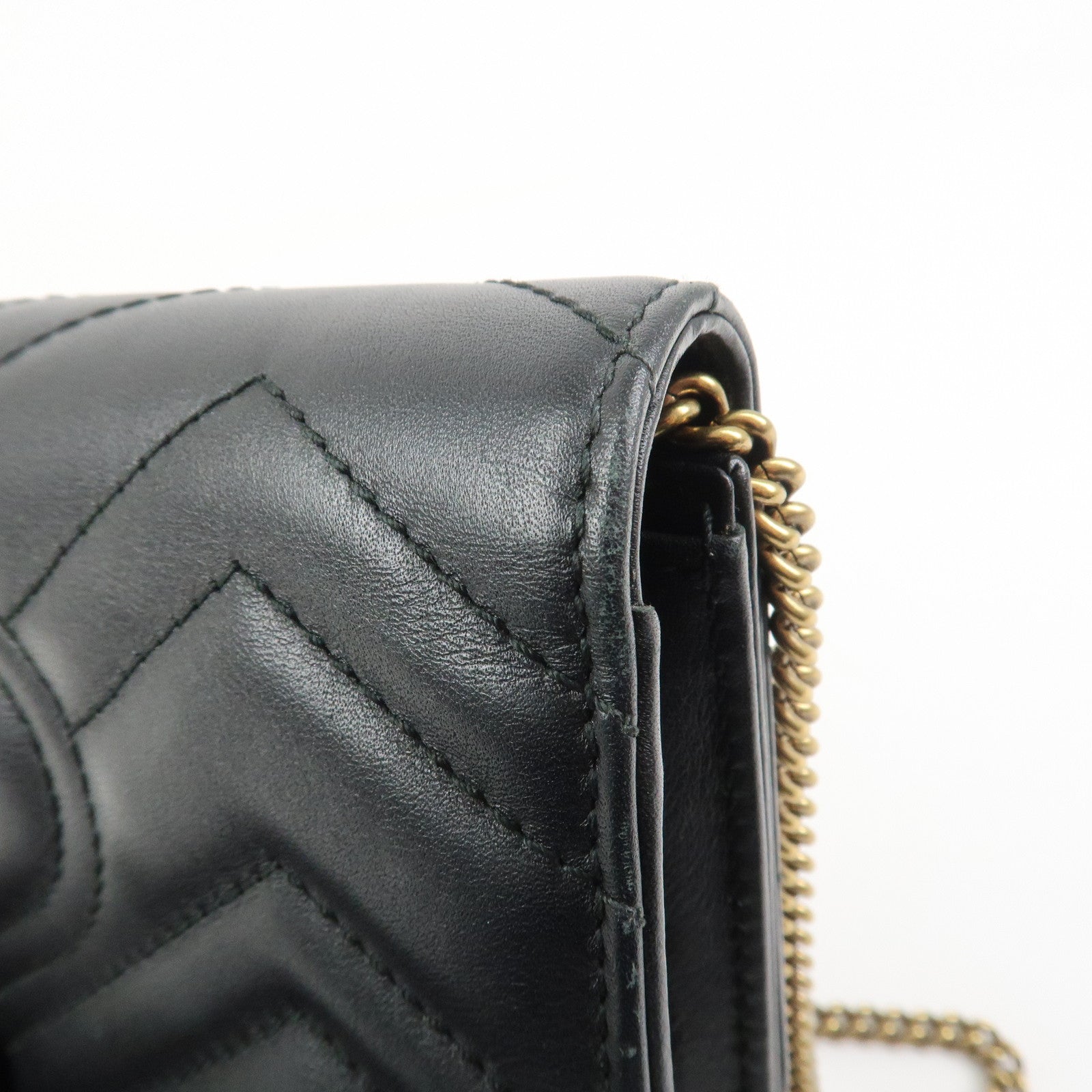 GUCCI GG Marmont Leather Chain Shoulder Bag Black Gold 488426