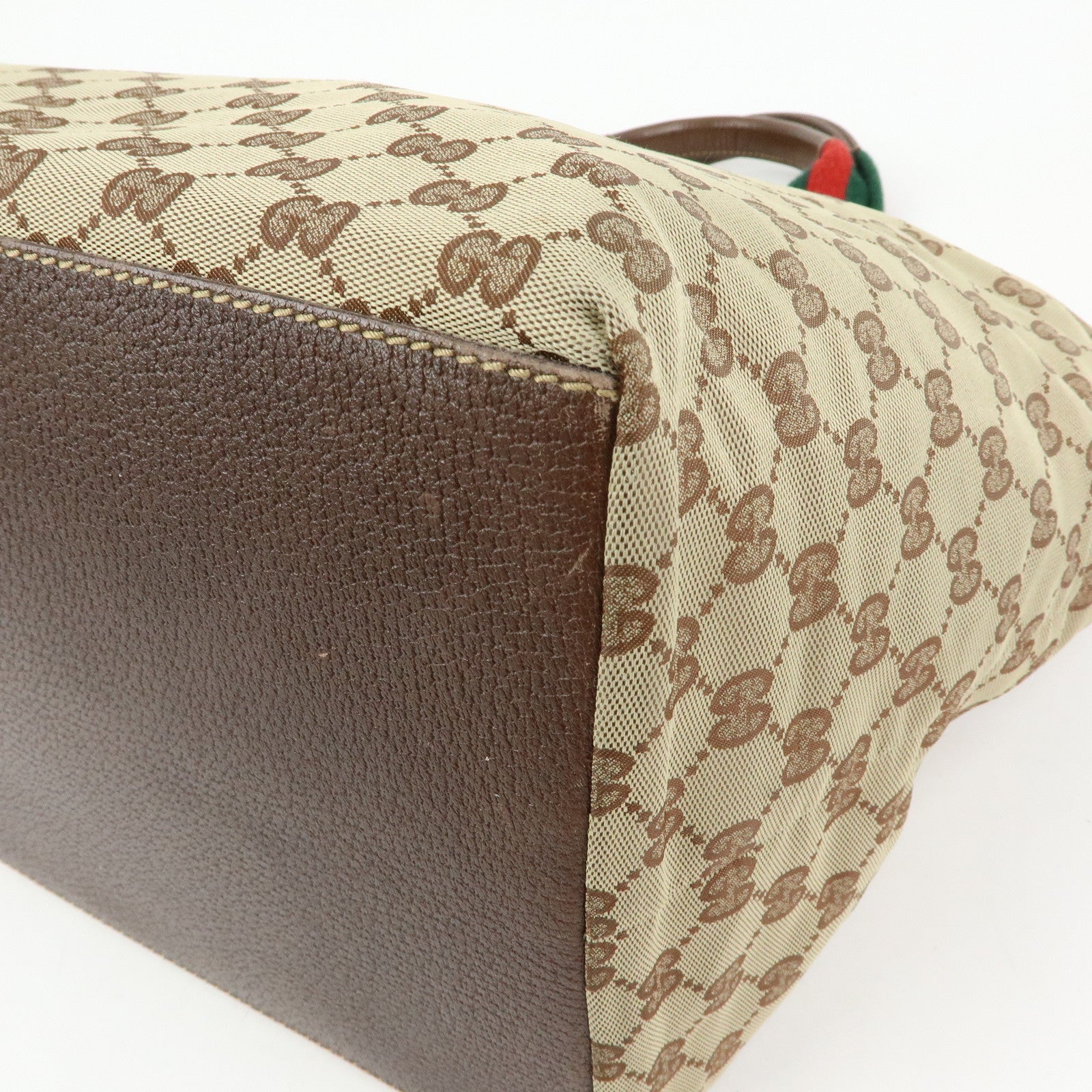 GUCCI Sherry GG Canvas Leather Tote Bag Hand Bag Beige Brown 131231