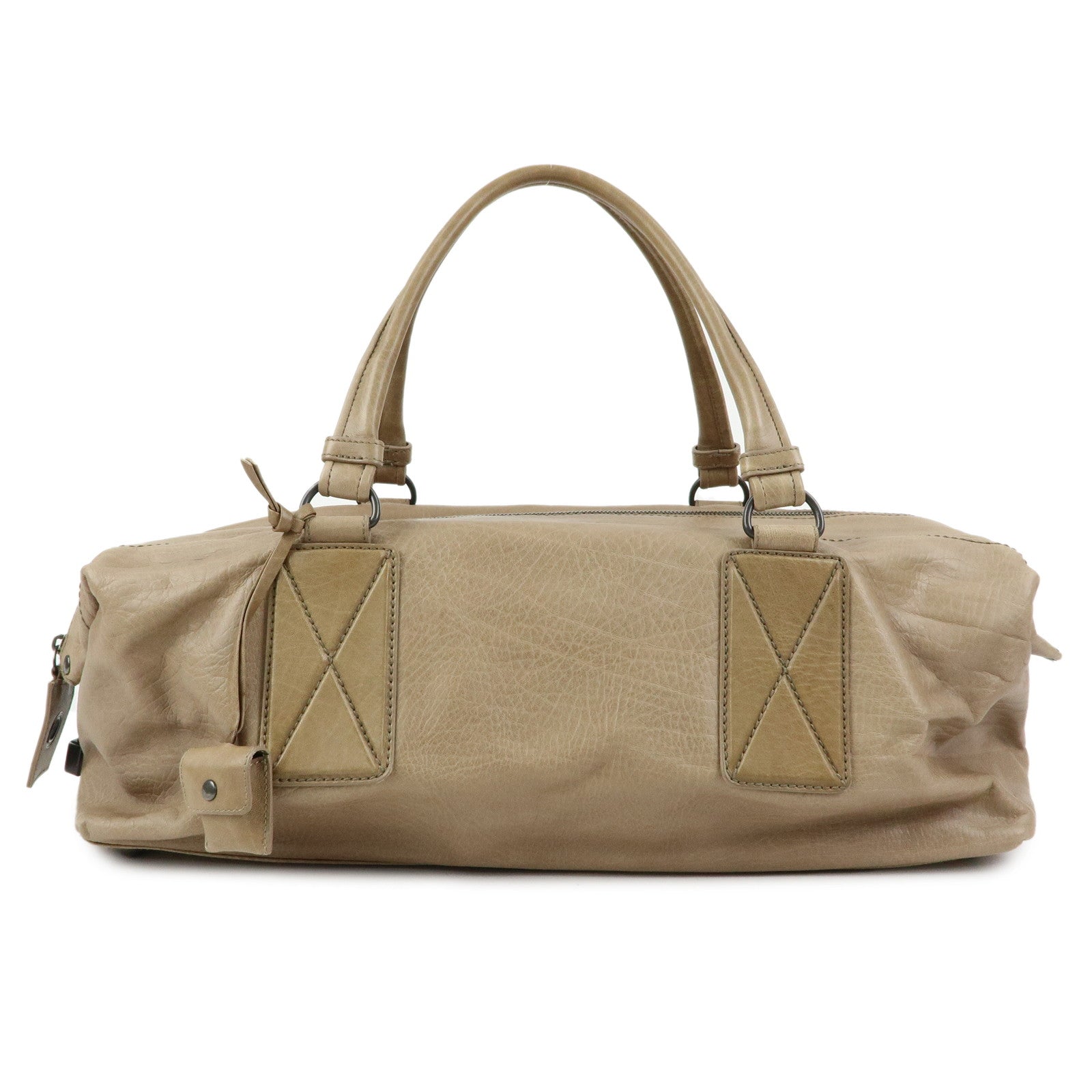 BOTTEGA VENETA Canvas Leather Boston Bag Hand Bag Beige 145119