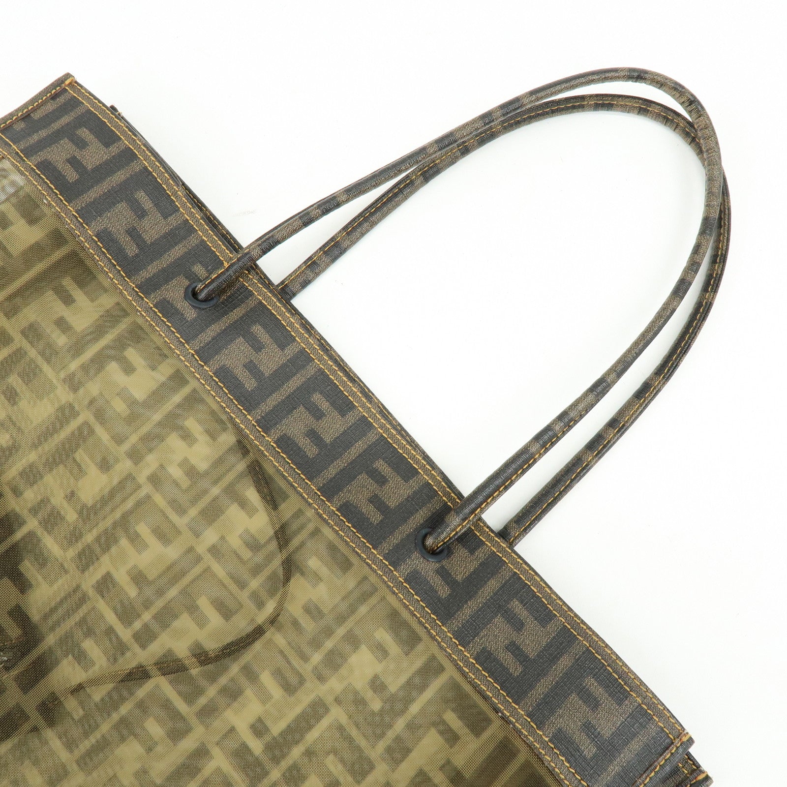 FENDI Zucca Mesh PVC Coated Tote Bag Shoulder Bag Brown 8BH184
