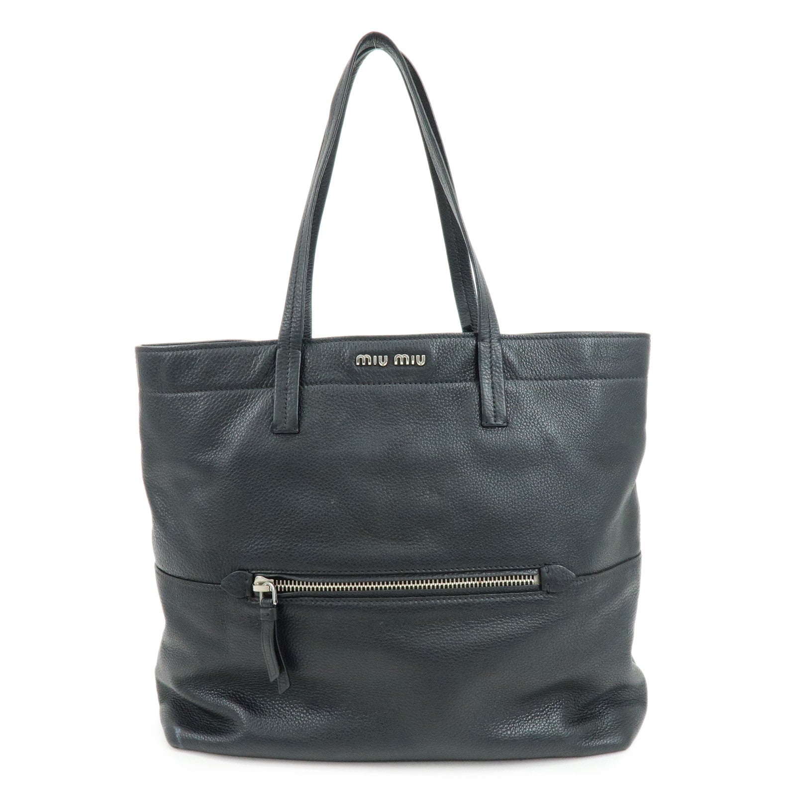 MIU MIU Leather Tote Bag Shoulder Bag Hand Black RR1934