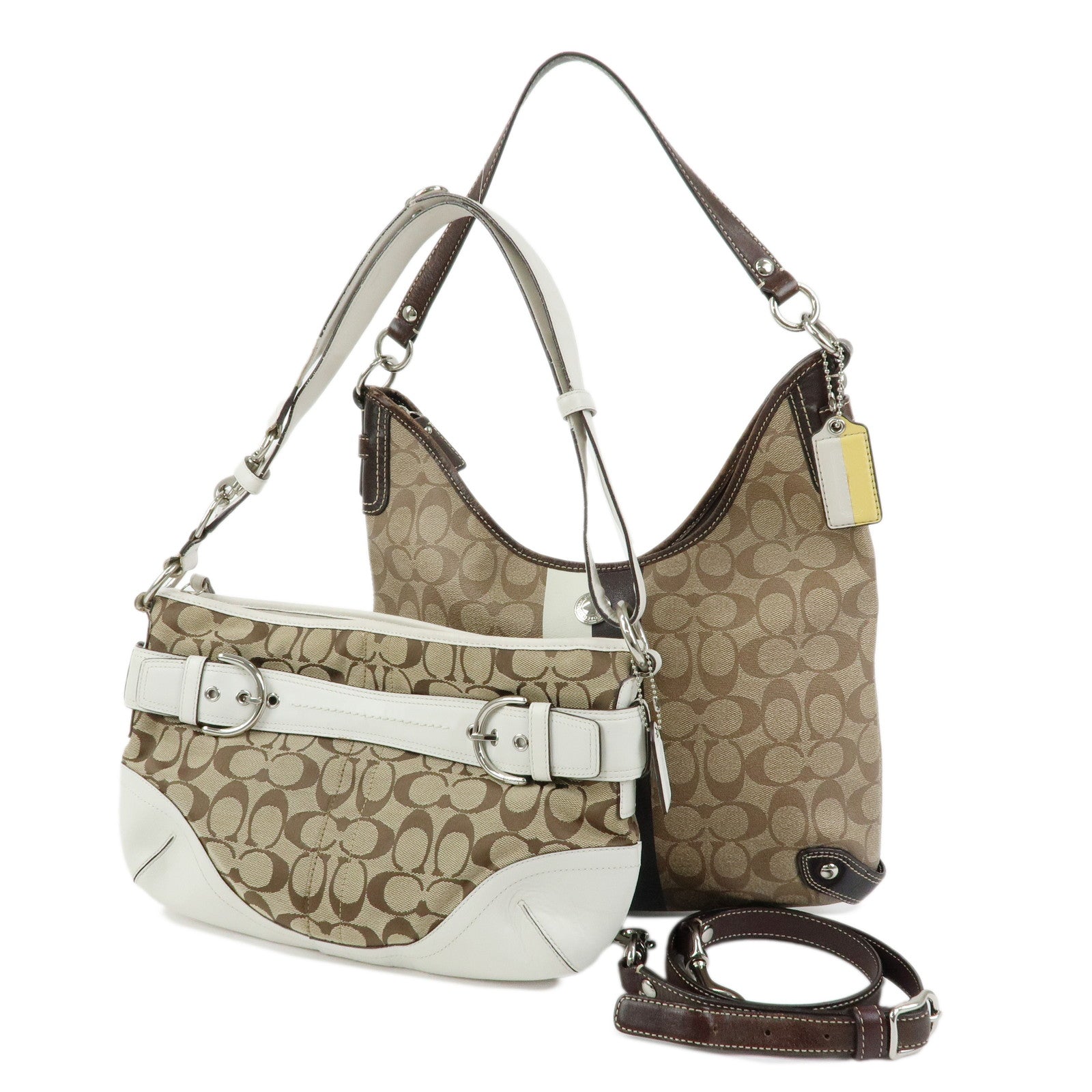 COACH Signature Set of 2 Canvas Leather Shoulder Bag Brown White