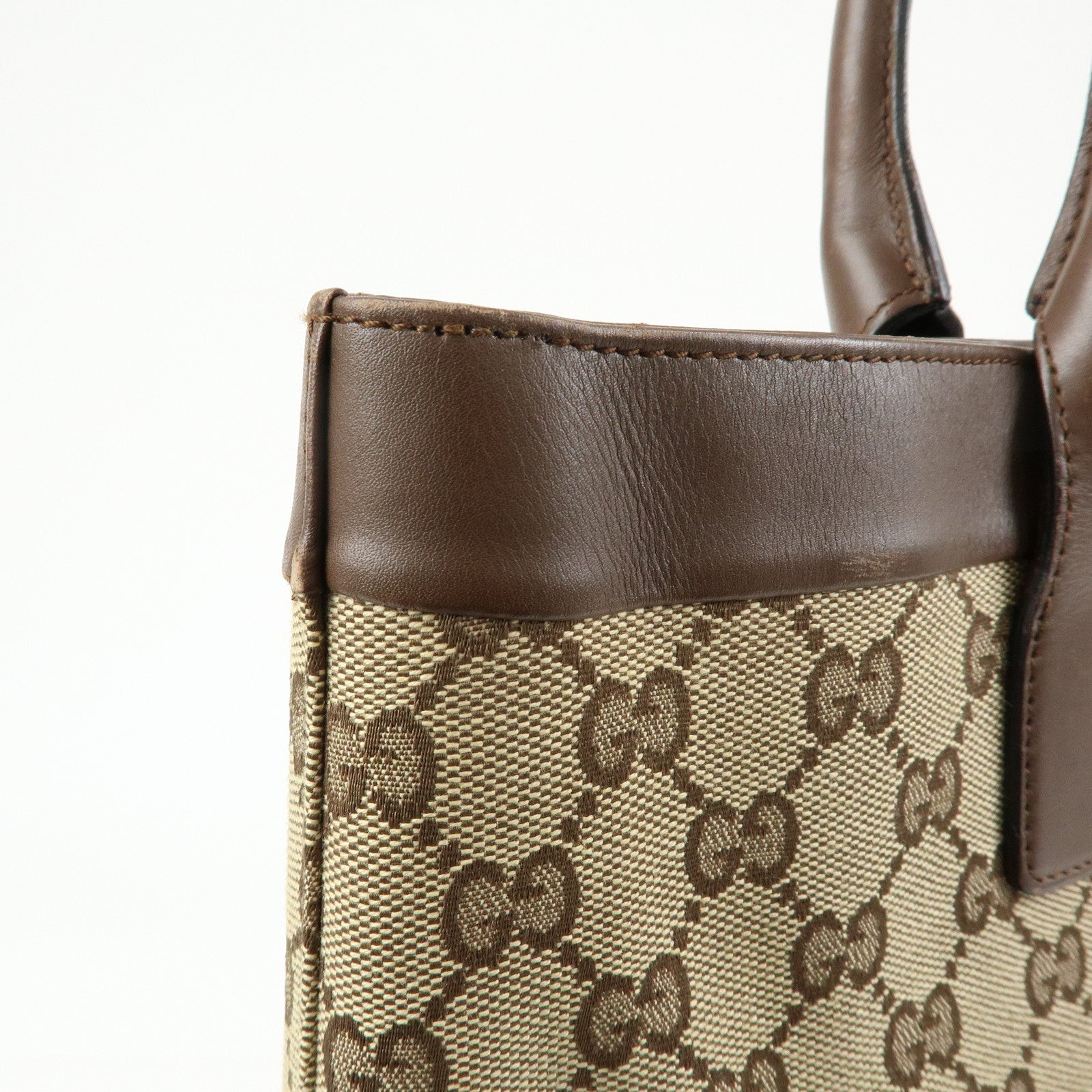 GUCCI GG Canvas Leather Tote Bag Hand Bag Beige Brown 002・1121