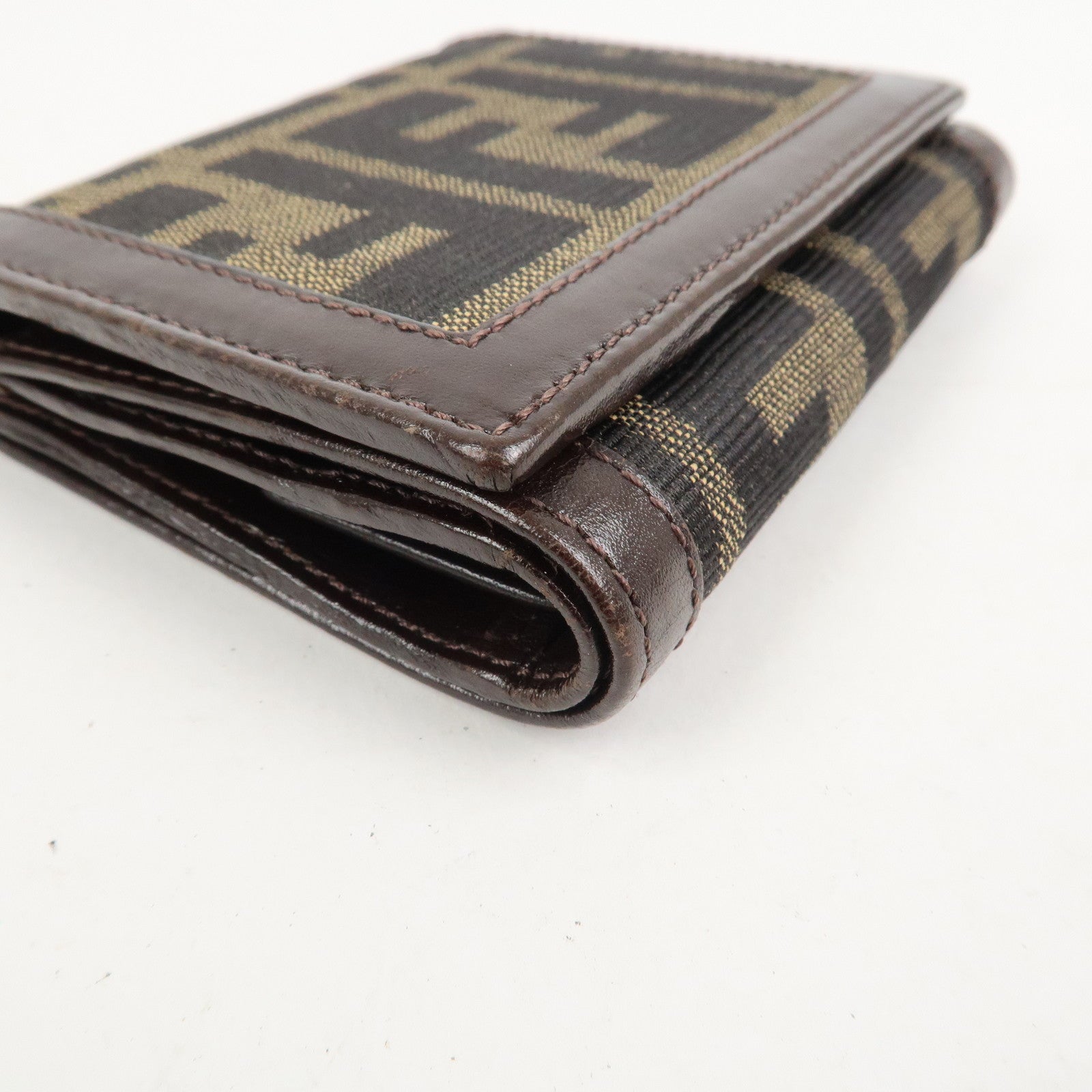 FENDI Zucca Canvas Leather Tri-fold Compact Wallet Brown 30959