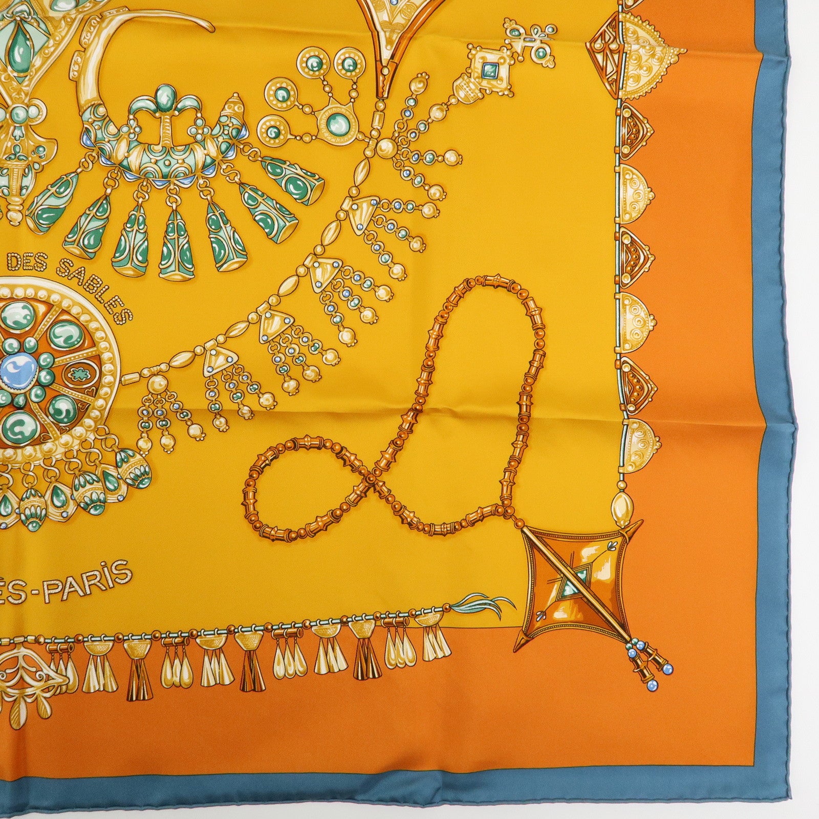 HERMES Carre 90 Silk 100% PARURES DES SABLES Scarf Orange