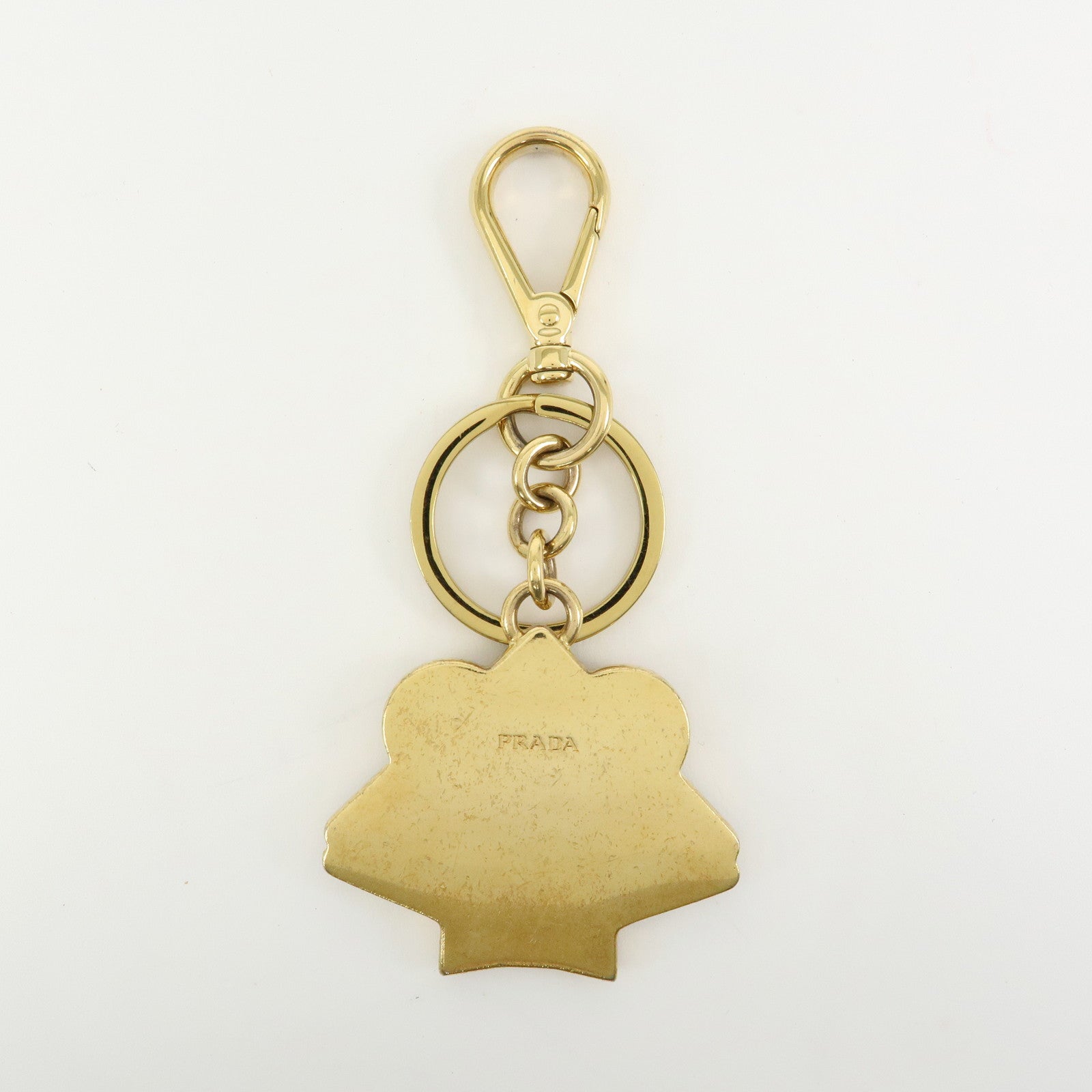 PRADA Saffiano Leather Metal Bag Charm Key Chain Green Pink Gold