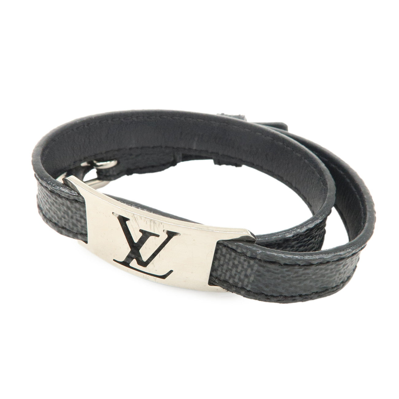 Louis Vuitton Damier Glaphite Bracelet Sign It Black Silver M6616E