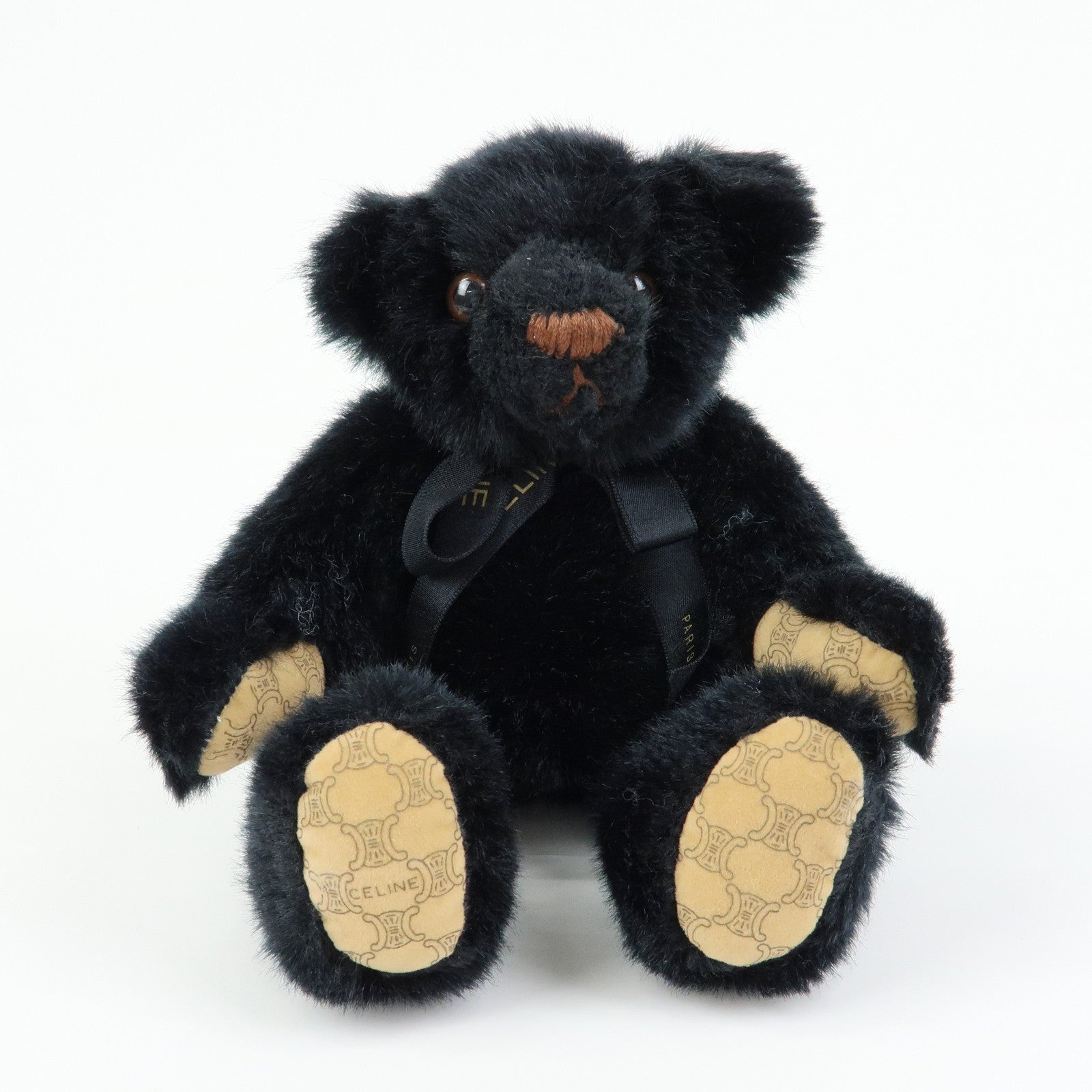CELINE Set of 2 Acrylic Teddy Bear Silk Handkerchief Black Ivory