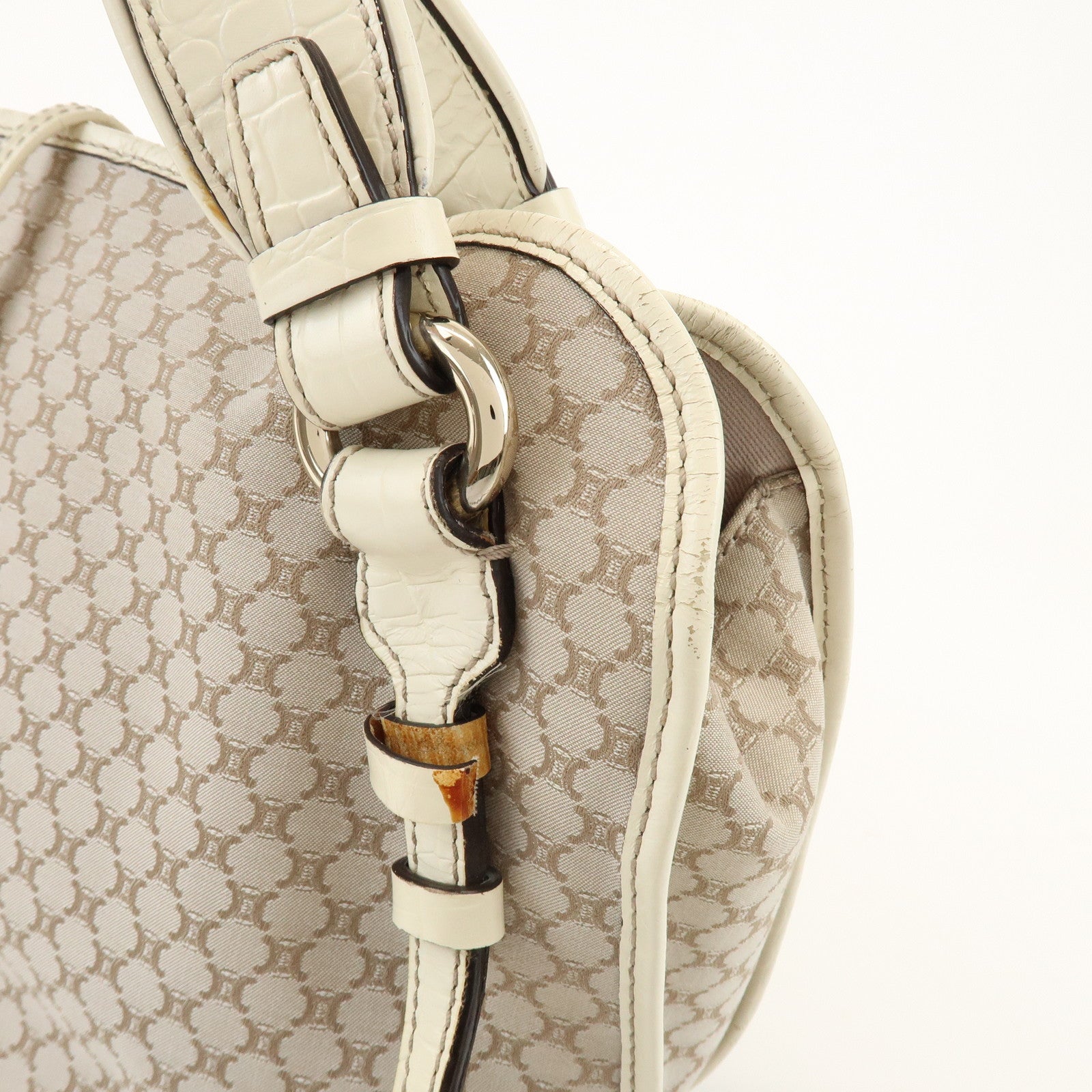 CELINE Macadam Bittersweet Canvas Leather Shoulder Bag Beige Ivory