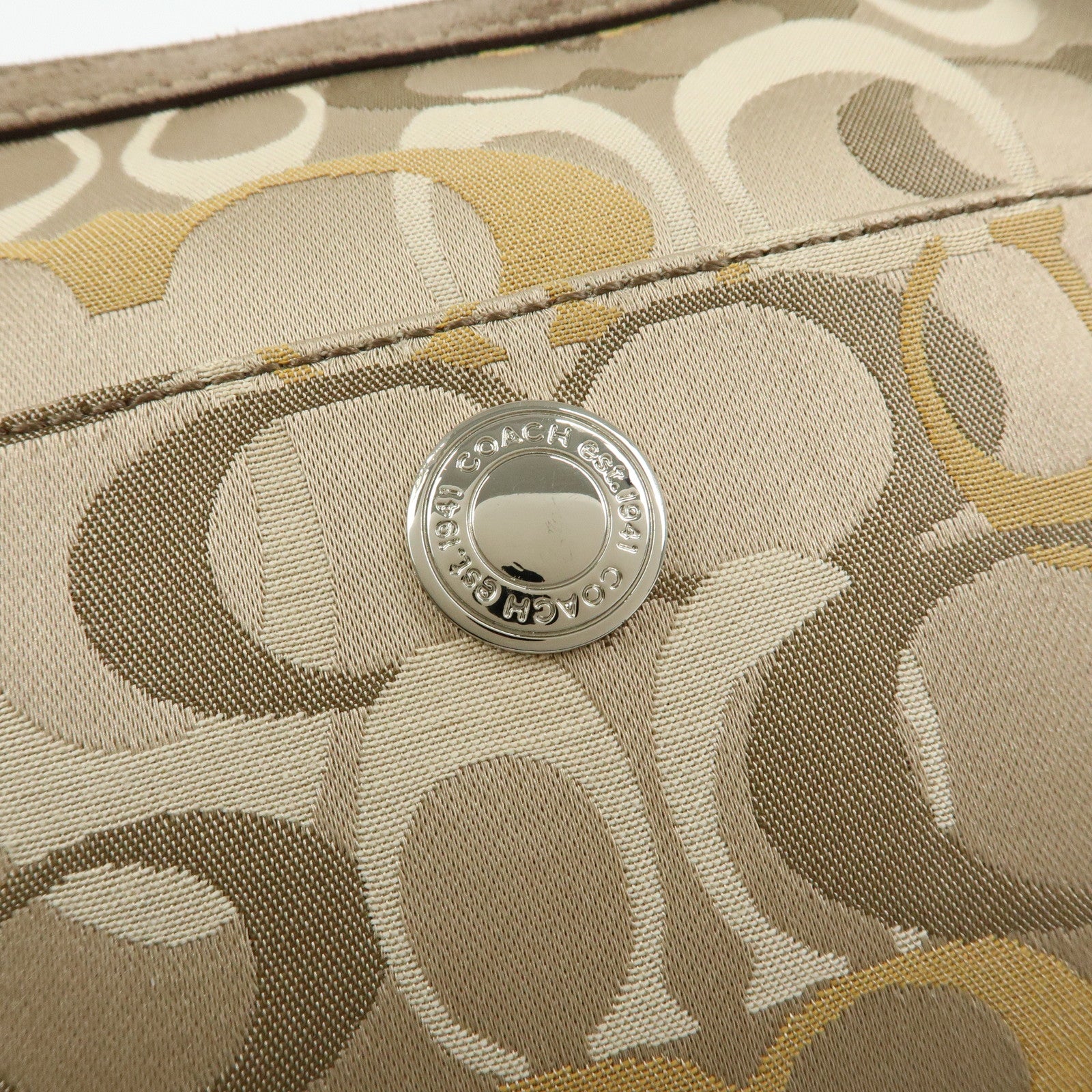 COACH Signature Canvas Suede Leather Shoulder Bag Beige Brown