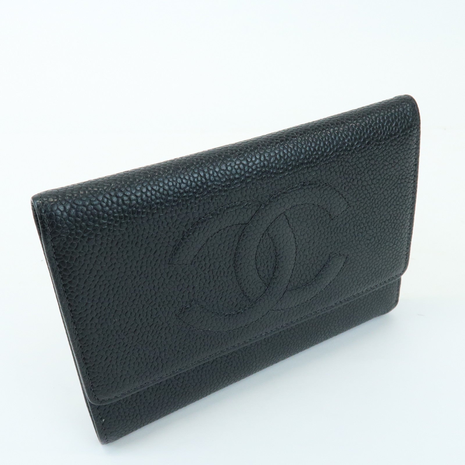 CHANEL COCO Mark Caviarskin Compact Wallet Flap Wallet Black