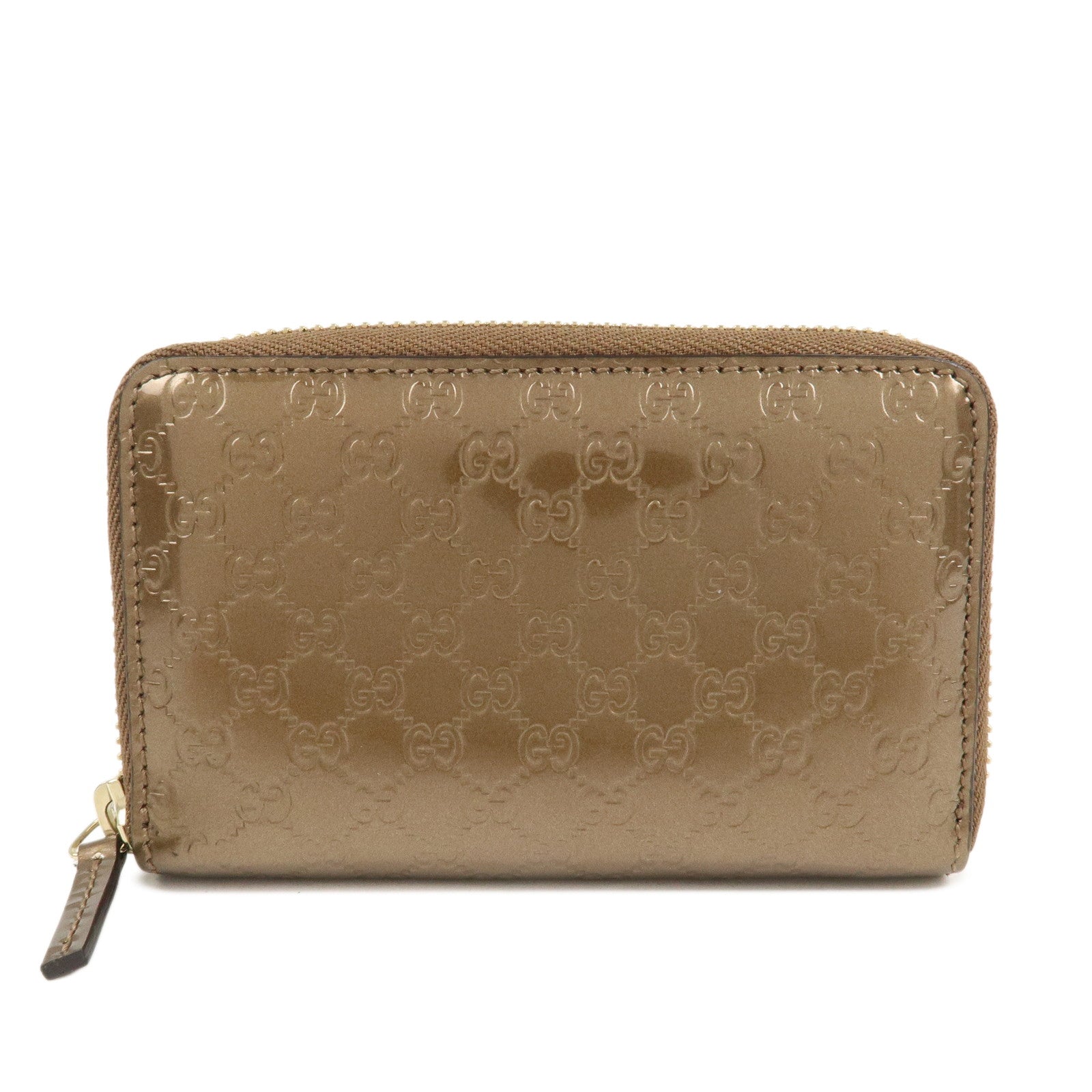 GUCCI Micro Guccissima Leather Zippy Wallet Card Case Bronze 255452