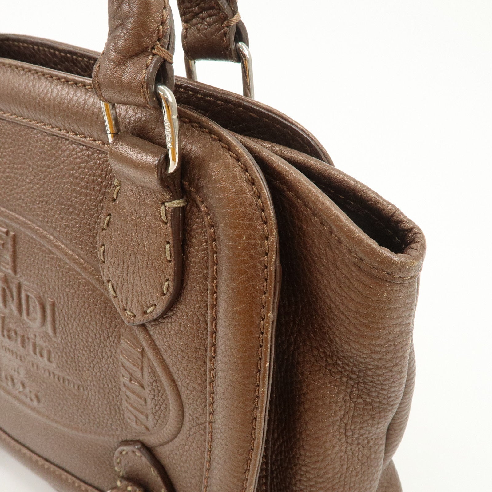 FENDI Seleria Leather Hand Bag Brown 8BN170