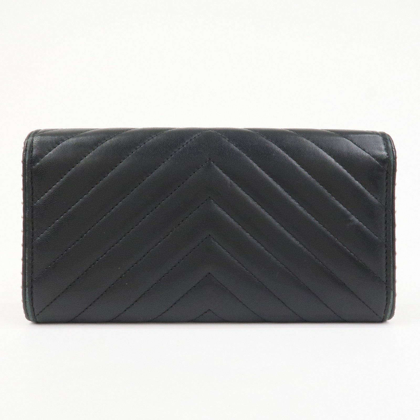 CHANEL COCO Mark V Stitch Leather Flap Long Wallet Black A81217