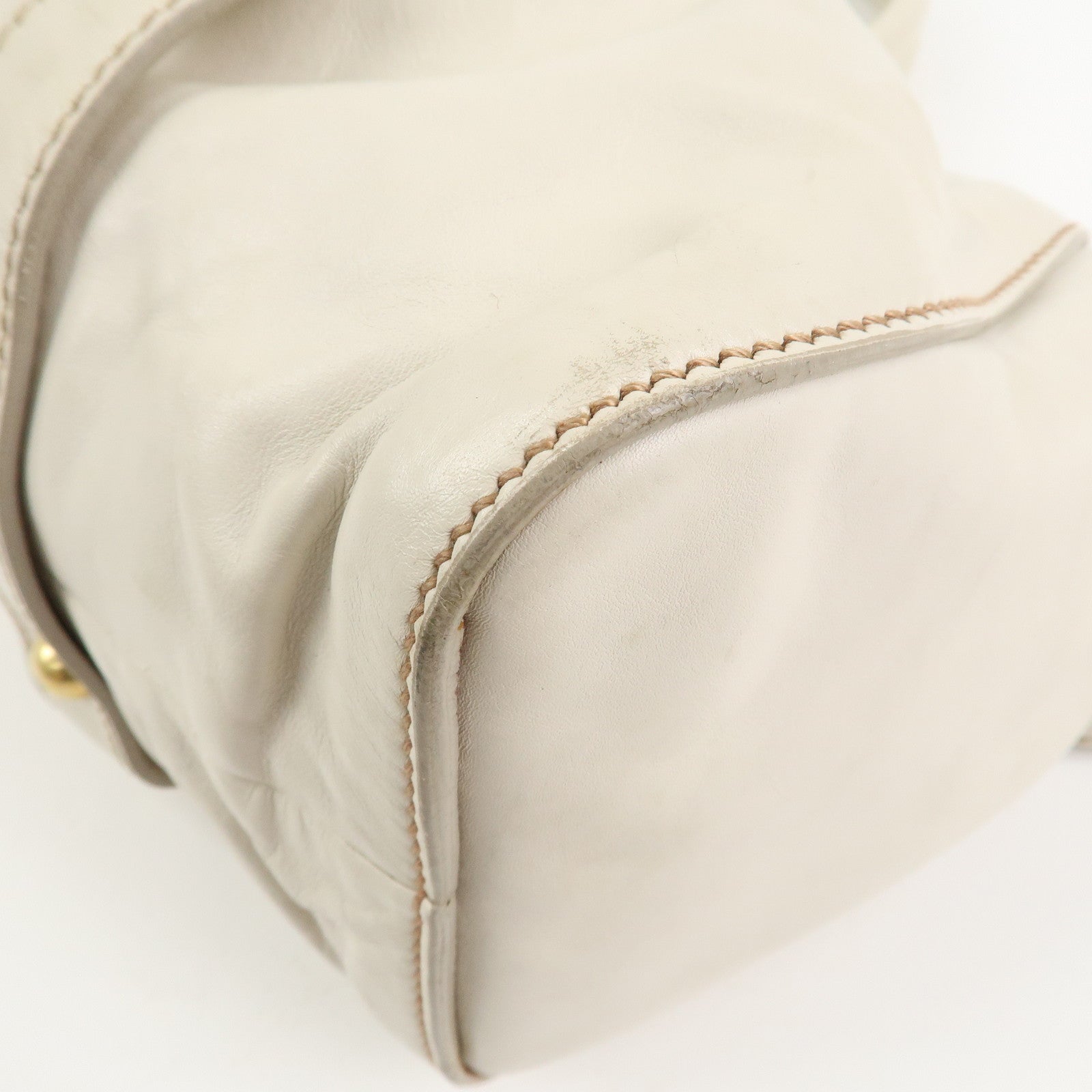MIU MIU Logo Leather 2Way Bag Shoulder Bag Hand Bag Ivory RT0383