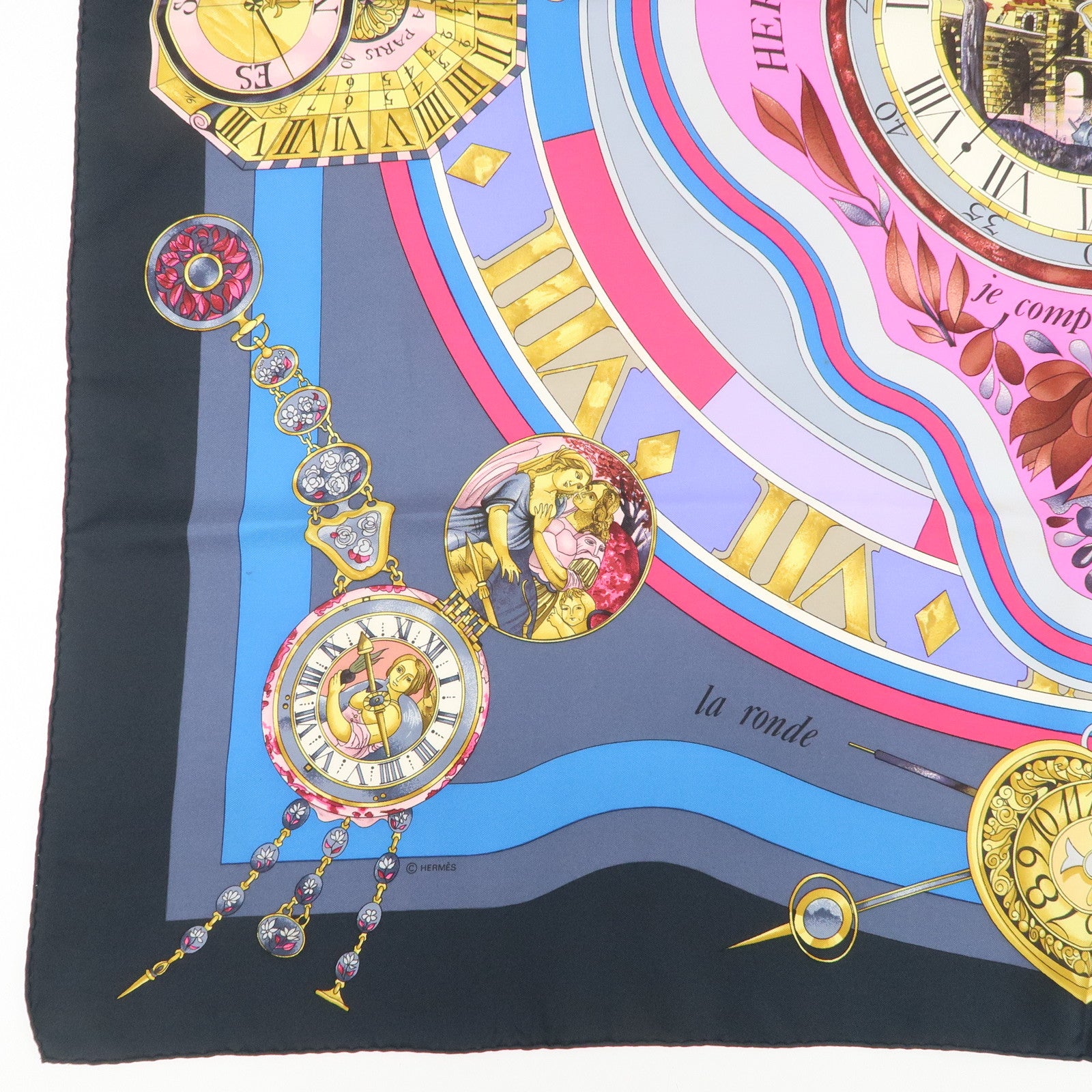 HERMES Carre90 Silk100% Parmi les fleurs je compte les heures Scarf