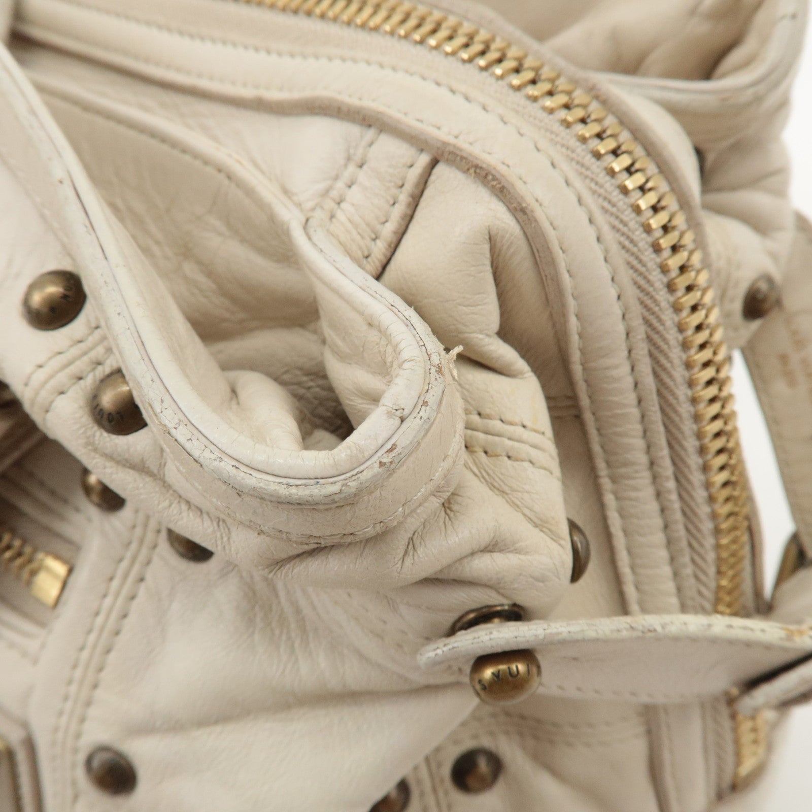 Louis Vuitton Cruise Line Leather Rivet Hand Bag Ecru M95345 Used