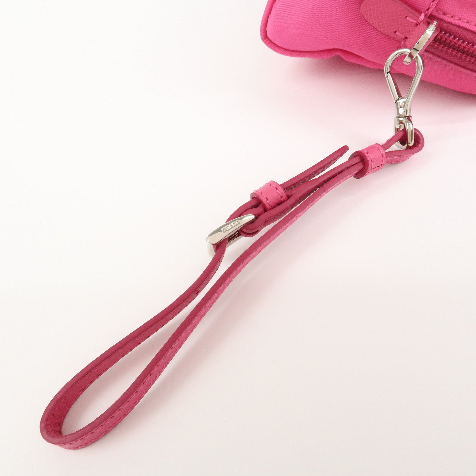 PRADA Triangle Logo Nylon Leather Cosmetic Pouch Pink 1NE693