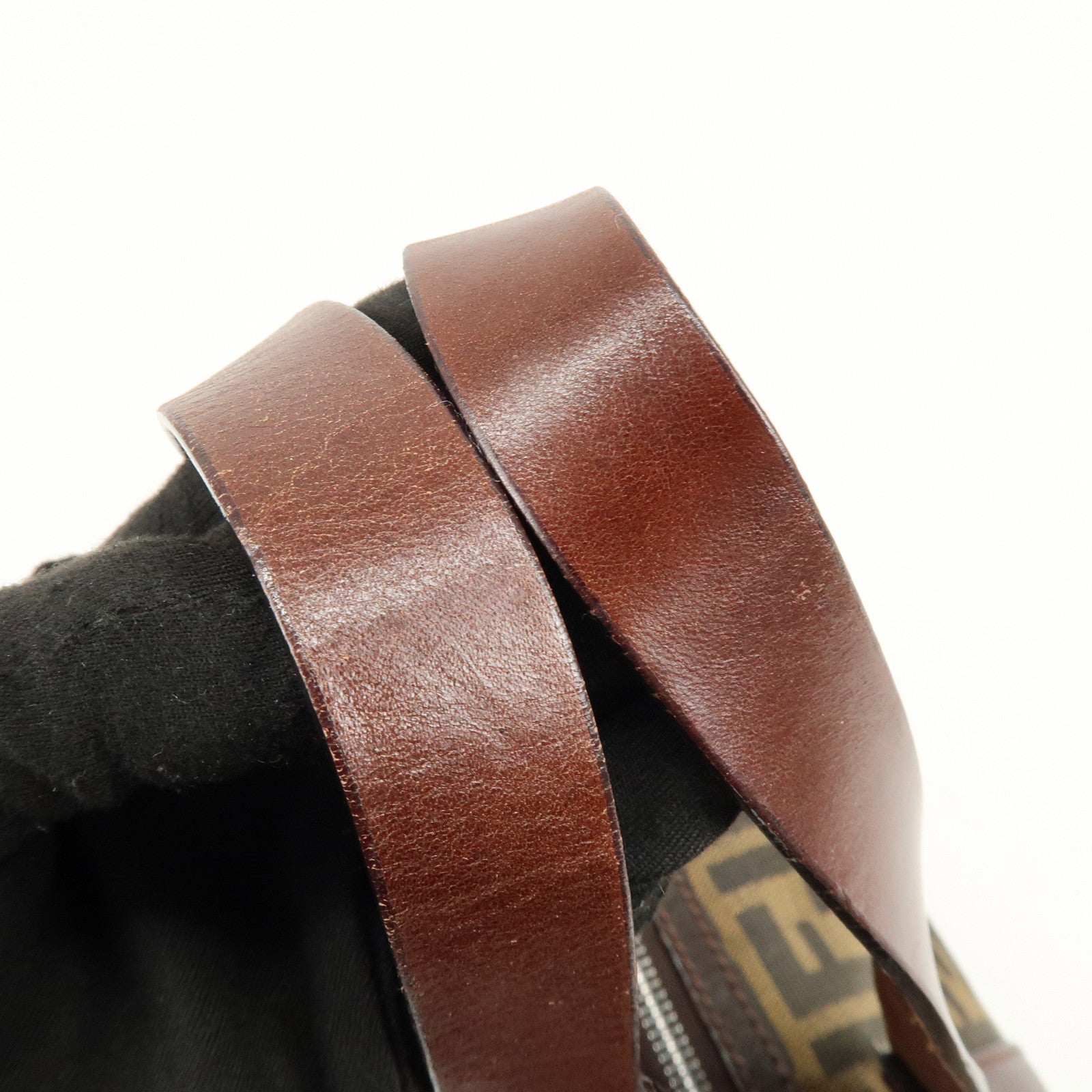 FENDI Zucca Canvas Leather Boston Bag Hand Bag Brown 16327