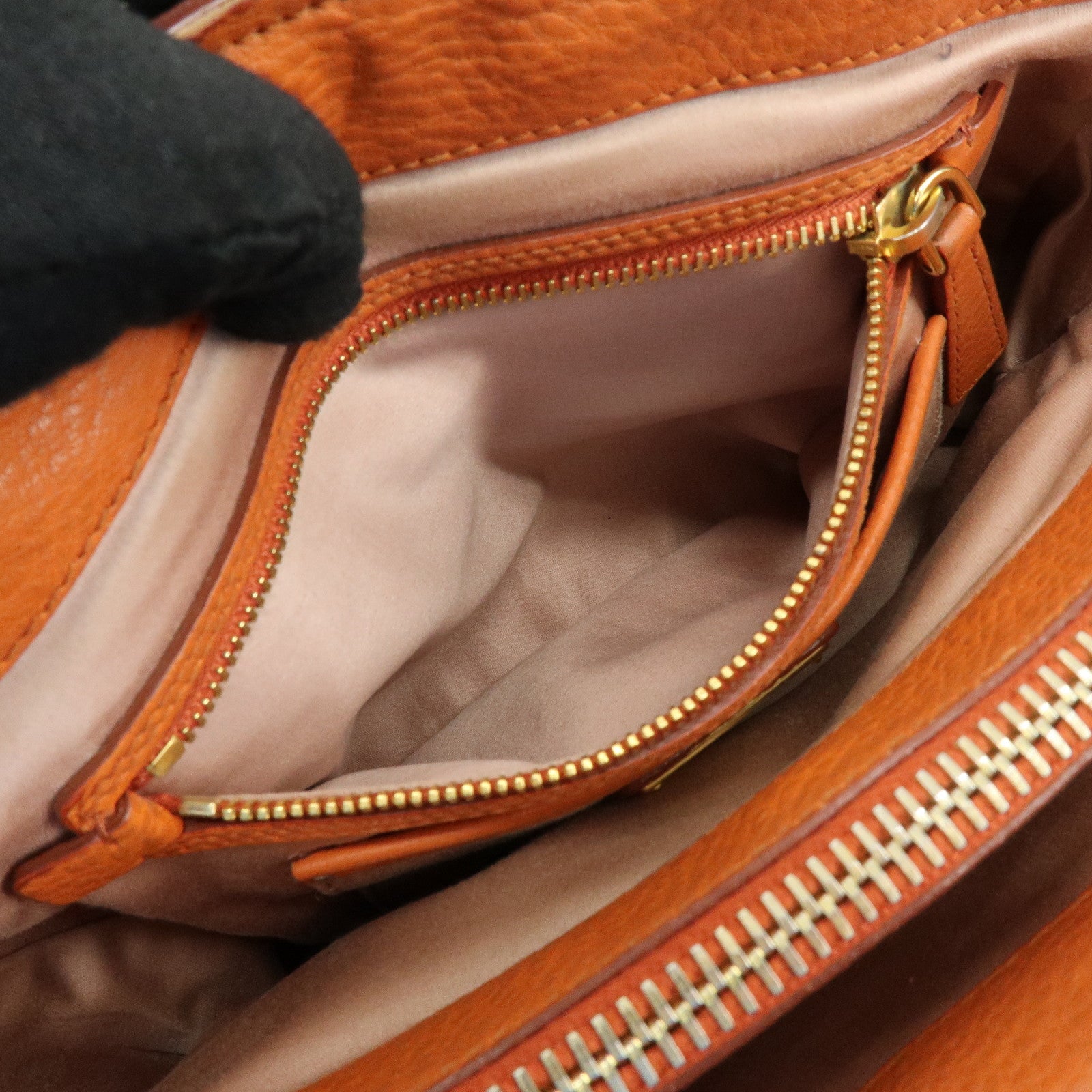 MIU MIU Logo Leather Hand Bag Tote Bag Orange