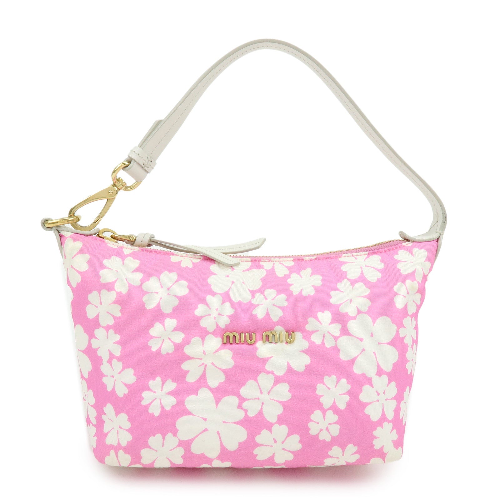 MIU MIU Spirit Canvas Leather Mini Hand Bag Pink White 5NE841